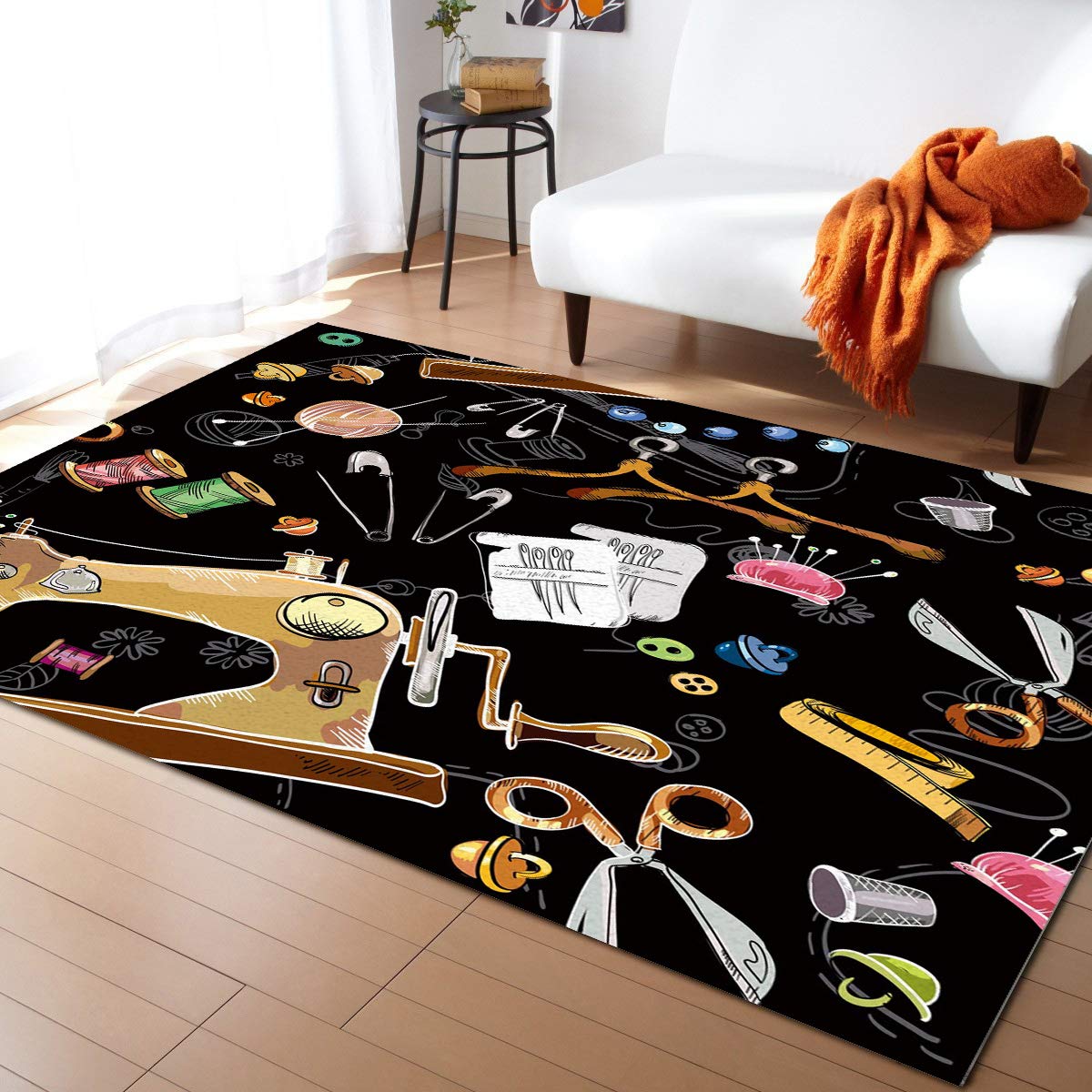 5'x7' Washable Area Rug - Non-Slip Indoor Outdoor Carpet for Kitchen, Living Room, Bedroom, Bathroom, Laundry Room & Classroom | Multi-Purpose Runner Mat for Home Decor, Desk Mat, Welcome Doormat & Sewing Machine Area