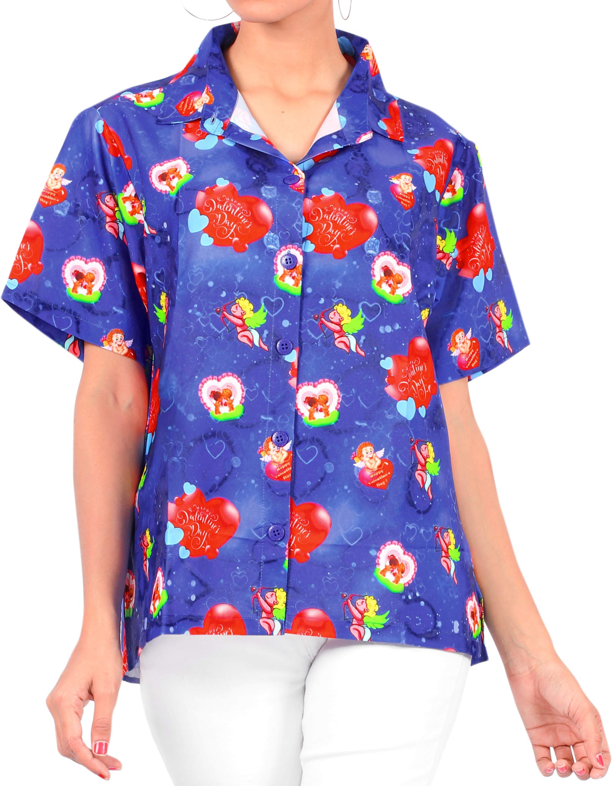 LA LEELA Women's Hawaiian Short Sleeve Shirt - Floral Print Vacation Blouse for Beach, Summer & Casual Wear