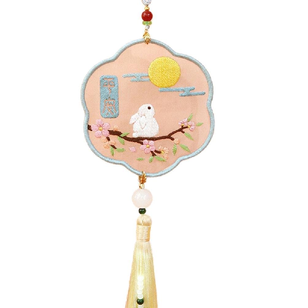 DIY Chinese Embroidery Kit with Hoop, Color Threads & Instructions – Handmade Amulet Talisman Pendant with Chain for Home Decor, Gift Giving & Cultural Craft Projects