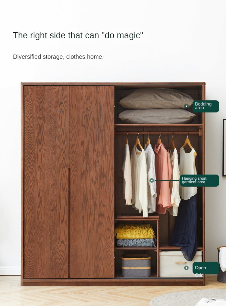Solid Oak Wood Sliding Door Wardrobe Closet - Modern & Spacious Storage for Bedroom, Walk-In Closet, or Living Room Organization