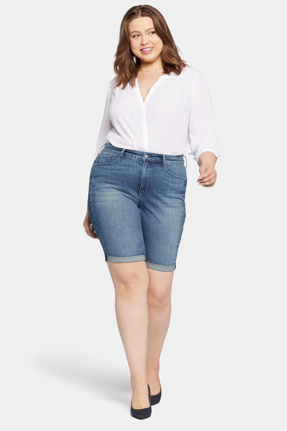 Briella 11 Inch Plus Size Denim Shorts for Women - High Waisted Stretch Jean Shorts for Summer, Casual Wear & Outdoor Activities