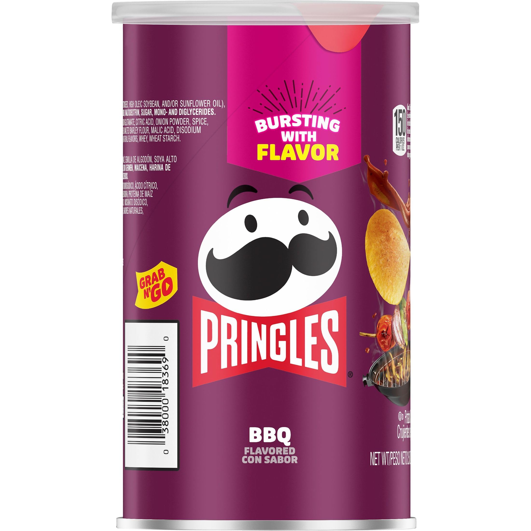 Pringles BBQ Flavored Potato Crisps - 12 Pack | Lunch Snacks, Office & Kids Snacks | Grab & Go Convenience | Perfect for Parties, Picnics & School Lunches