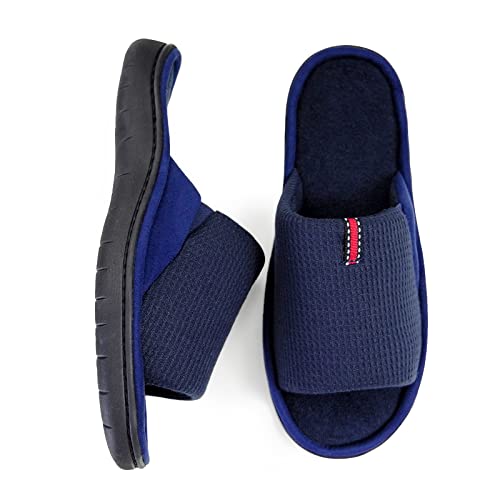 WALKFUN Men's Lightweight Open-Toe Memory Foam House Slippers - Soft Indoor Slides & Sandals for Bedroom, Patio - All-Season Comfort for Relaxation at Home