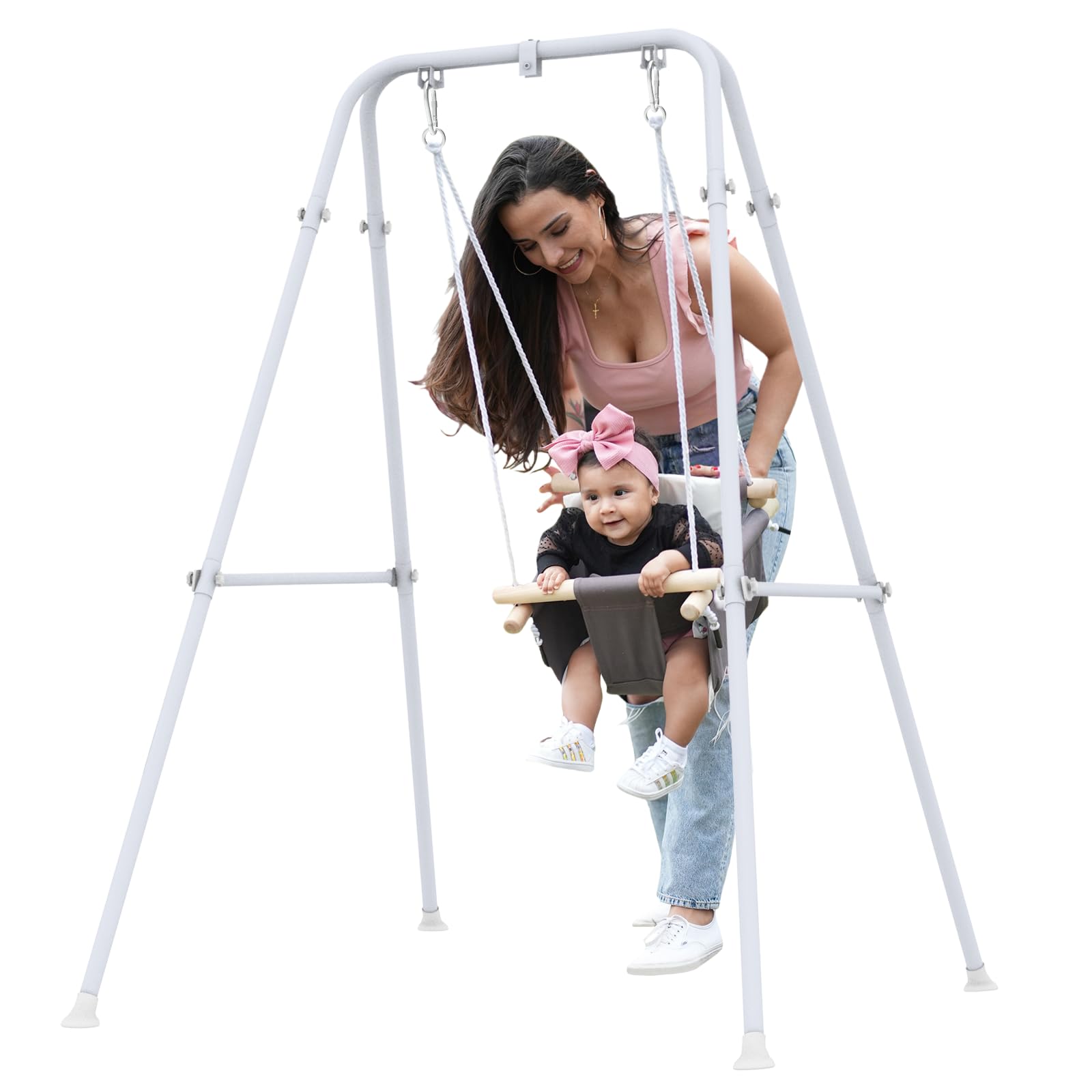 **Baby Swing with Stand - Indoor & Outdoor Toddler Swing Set with Soft Canvas Cushion Seat - Perfect for Playtime, Backyard, Nursery, and Park Adventures**