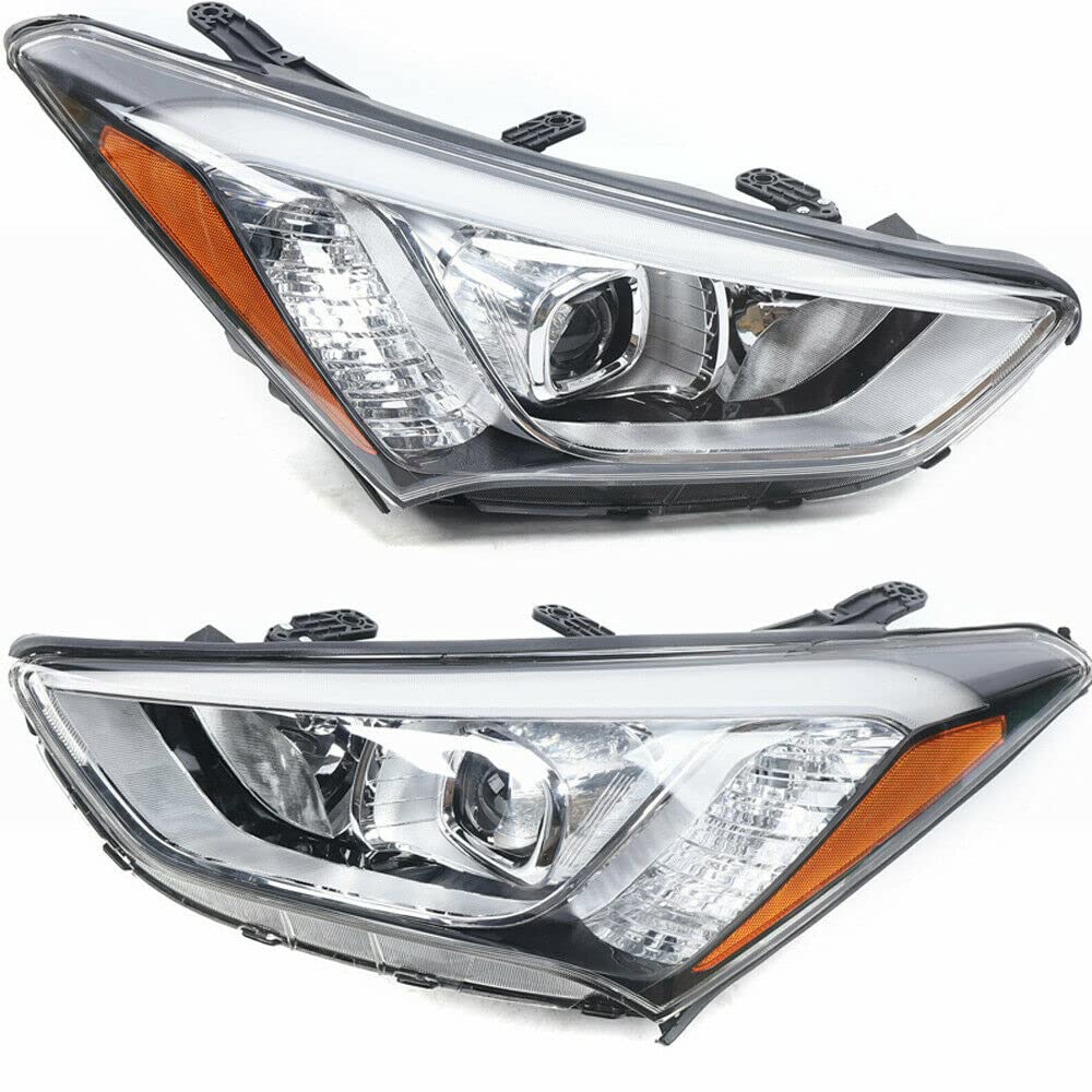 LOYALHEARTDY Halogen Headlight Assembly Replacement for Hyundai Santa Fe 2013-2016 - Left & Right Pair, Black Housing, Clear Lens - Perfect for Night Driving & Foggy Conditions