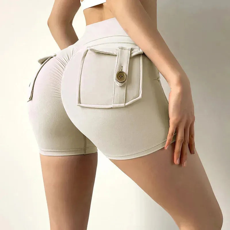 Women's Cargo Shorts - Scrunch Butt Yoga Workout Shorts with Button Pocket | Gym, Fitness & Running Clothes for Active Women | Perfect for Yoga, HIIT & Outdoor Activities