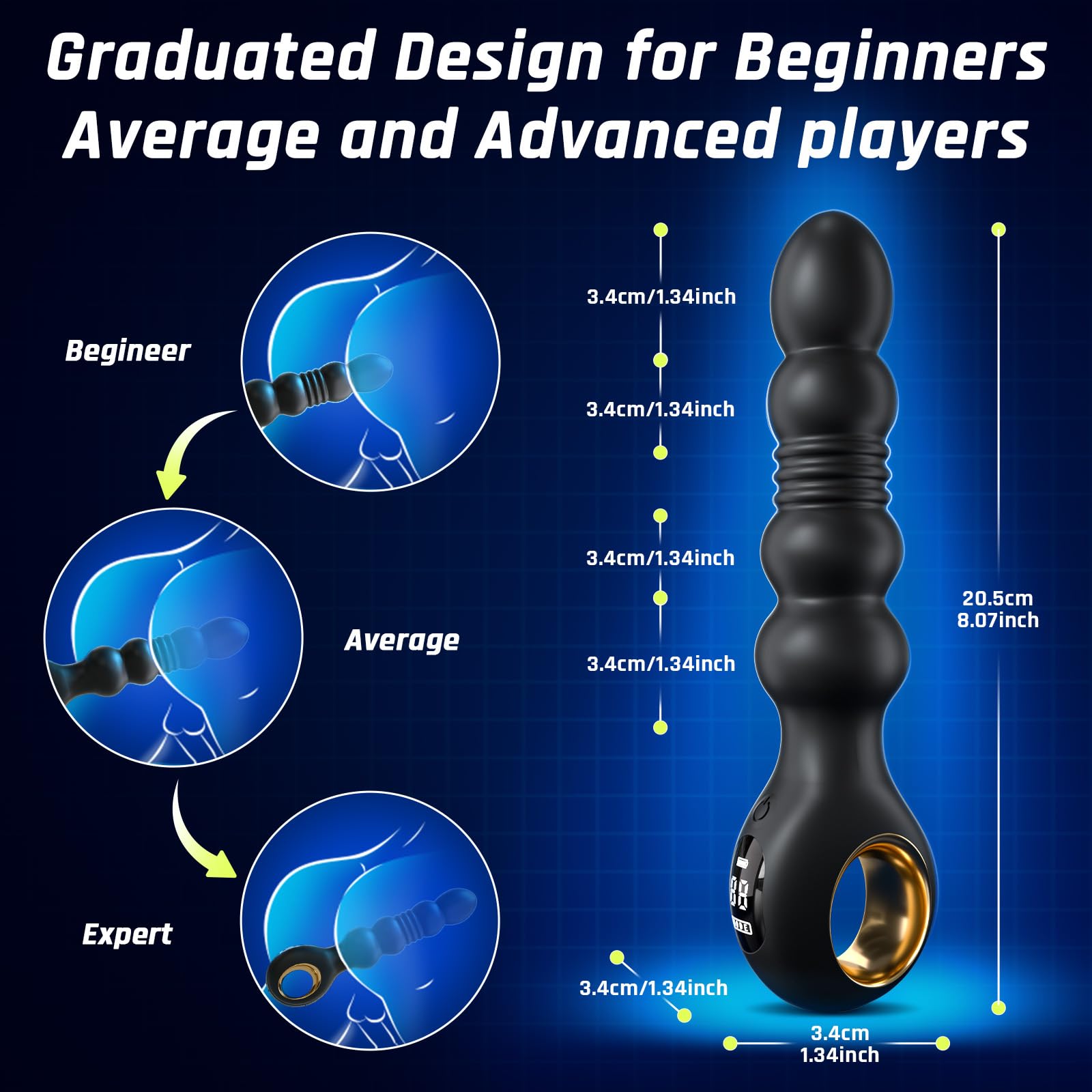 BEISAR 9-Speed Vibrating Anal Beads & Prostate Massager for Men - Remote & App Controlled, LCD Display, Double-Ended Design - Perfect for Solo Play, Couples Exploration and Sensual Massage