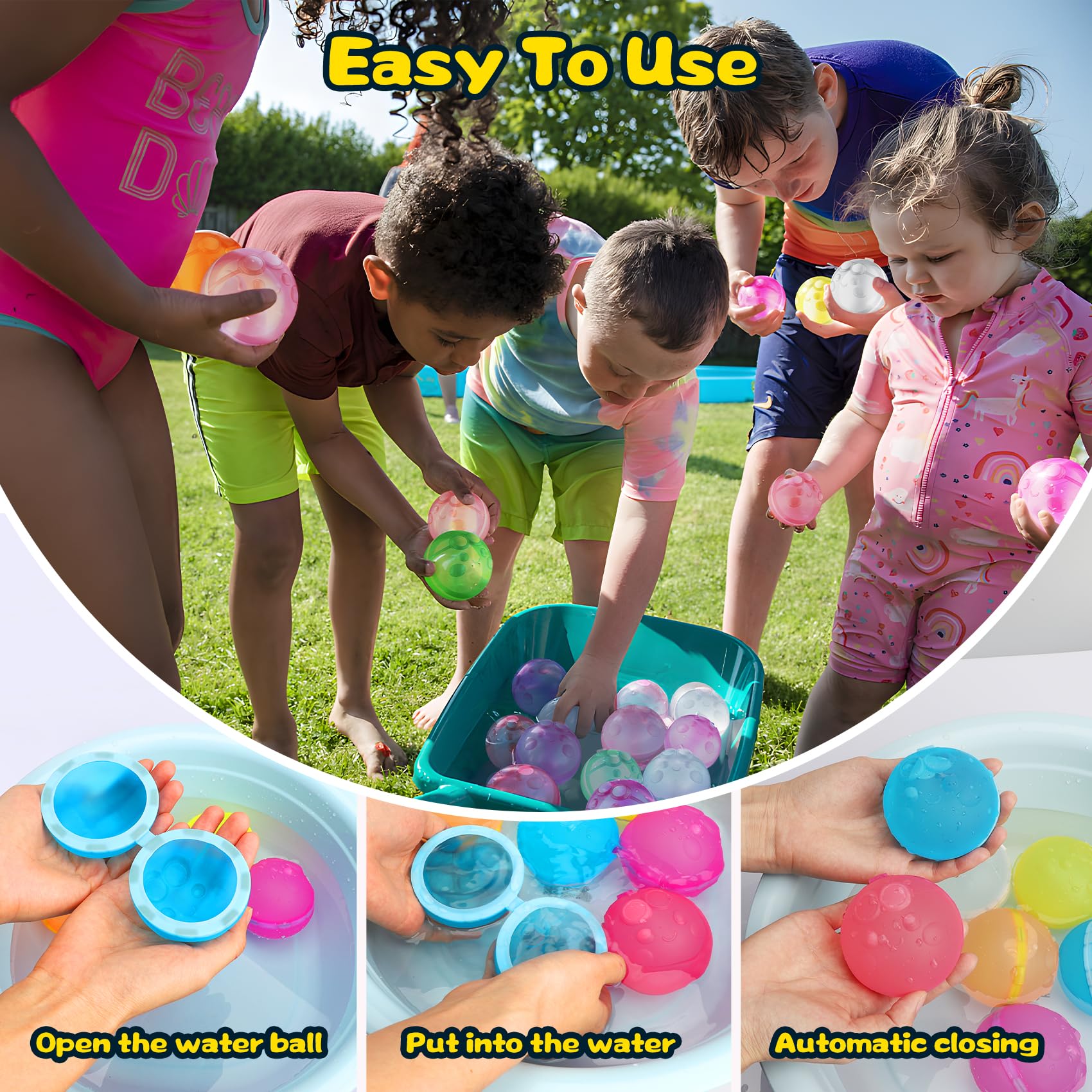 8 Pcs Reusable Water Balloons - Quick Refillable Self-Sealing Magnetic Water Balls for Kids & Adults | Silicone Water Toys for Summer Outdoor Fun, Pool Parties & Beach Games