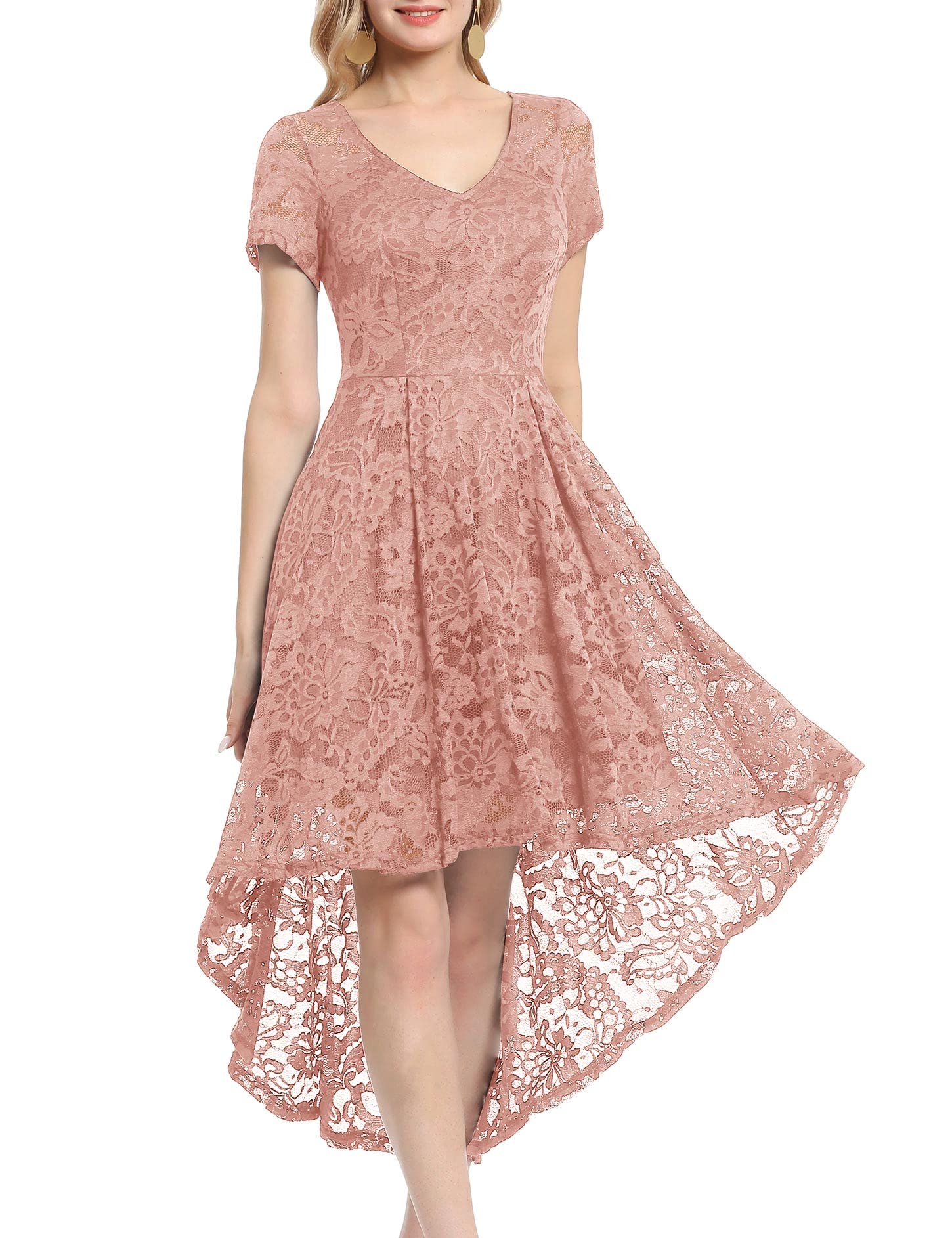 MUADRESS Women's Vintage Floral Lace Cocktail Dress - V-Neck Hi-Lo Party Dress for Evening Events, Weddings & Special Occasions