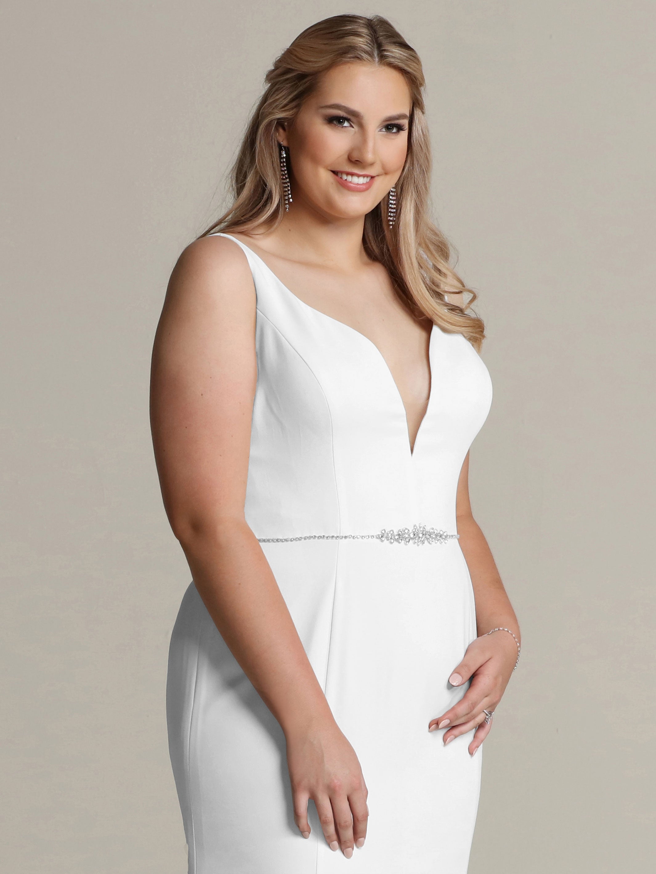 Elegant A-Line Crepe Wedding Dress with Plunging V-Neck | Flattering Fit and Flare Silhouette | Perfect for Bridal, Formal Events & Photoshoots