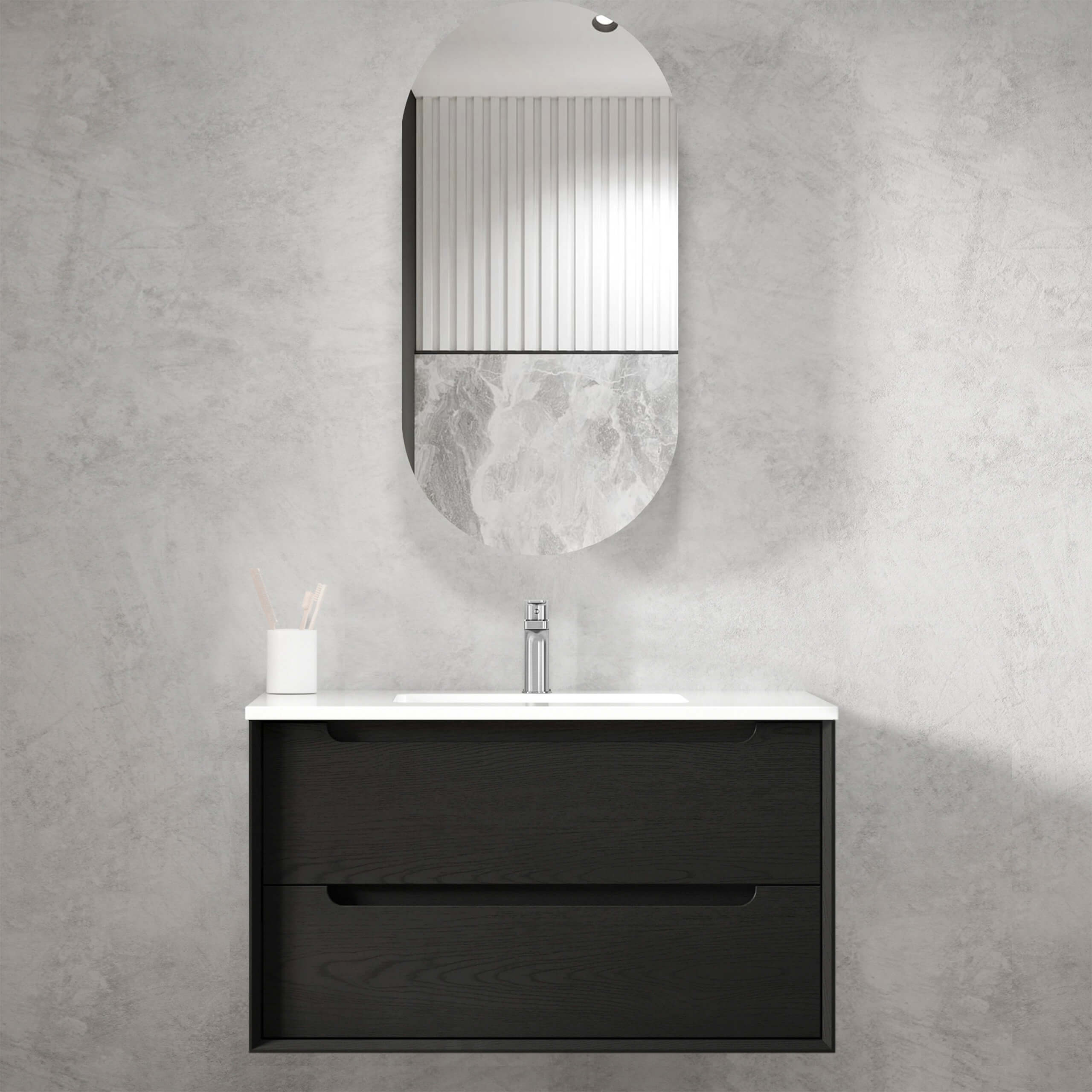 Byron Black Oak Ceramic Top Single Basin Vanity - Modern Bathroom Sink for Small Spaces, Perfect for Apartments and Powder Rooms