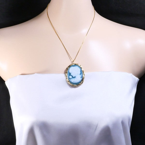 18K Yellow Gold Cameo Necklace and Brooch Set - Vintage Two-Way Pendant for Women - Perfect for Weddings, Parties & Special Occasions