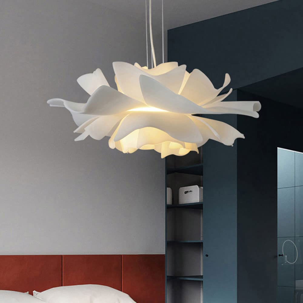15.8 Inch Modern Floral Chandelier - 1-Light Acrylic Pendant Lighting Fixture with White Flower Shades for Kitchen Island, Dining Room, Bar, Cafe & Restaurant Decor