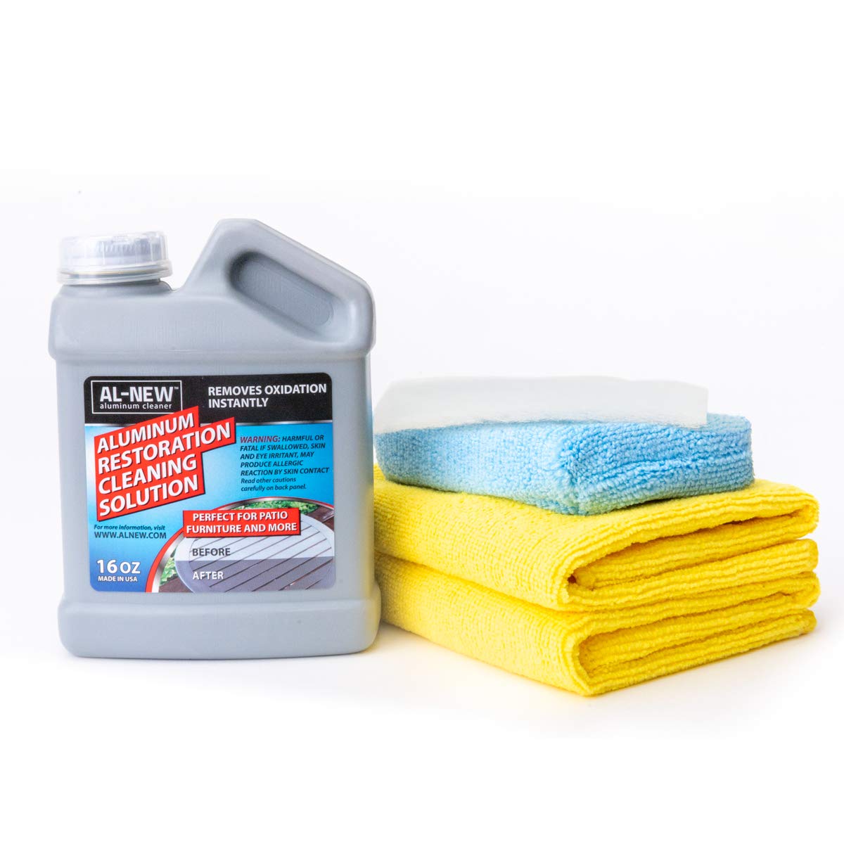 AL-NEW Aluminum Restoration Cleaning Solution Kit – 16 oz. for Patio Furniture, Stainless Steel & Household Metal Surfaces | Restores Shine & Removes Oxidation | Perfect for Outdoor Furniture, Grill Cleaning & Metal Maintenance