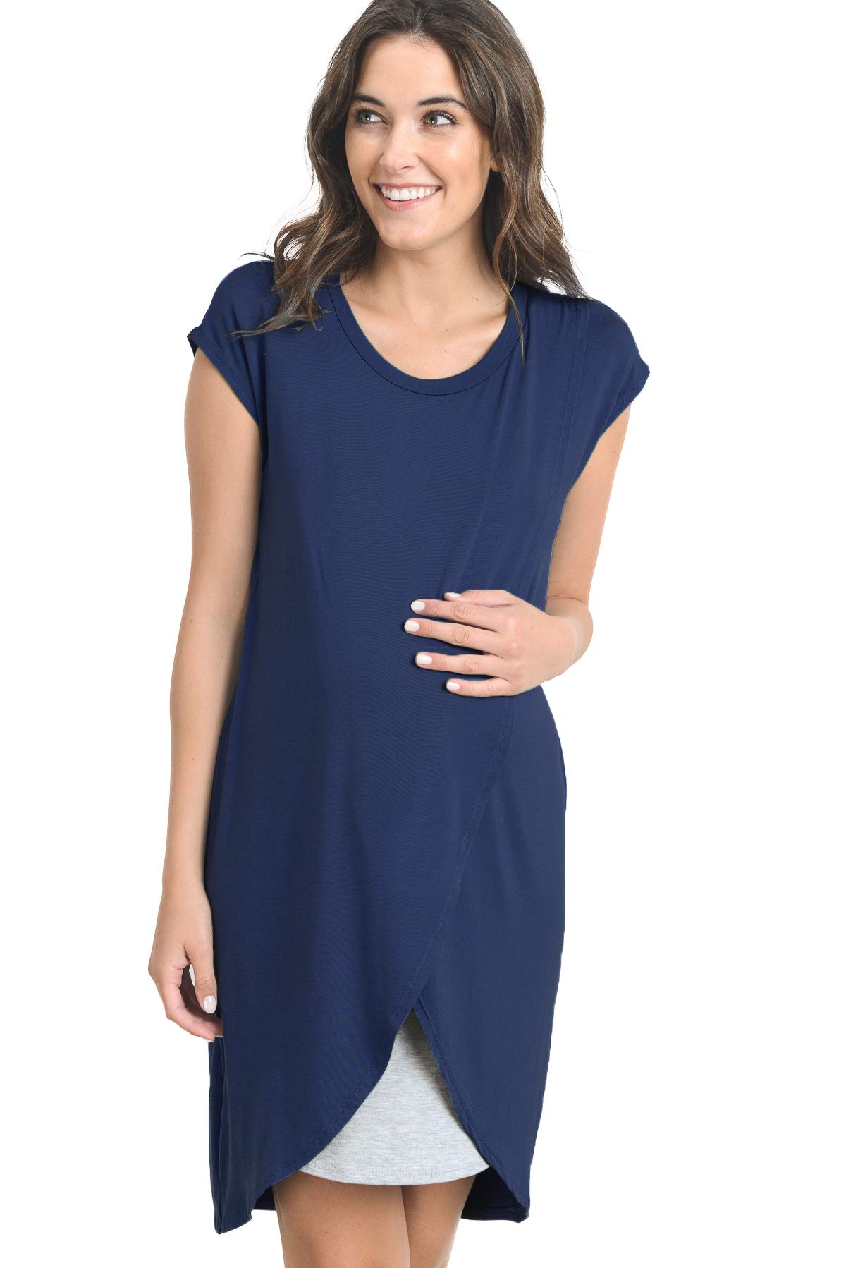 HELLO MIZ Color Block Asymmetrical Nursing Dress for Breastfeeding Moms - Comfortable Maternity Wear for Nursing, Work & Special Occasions