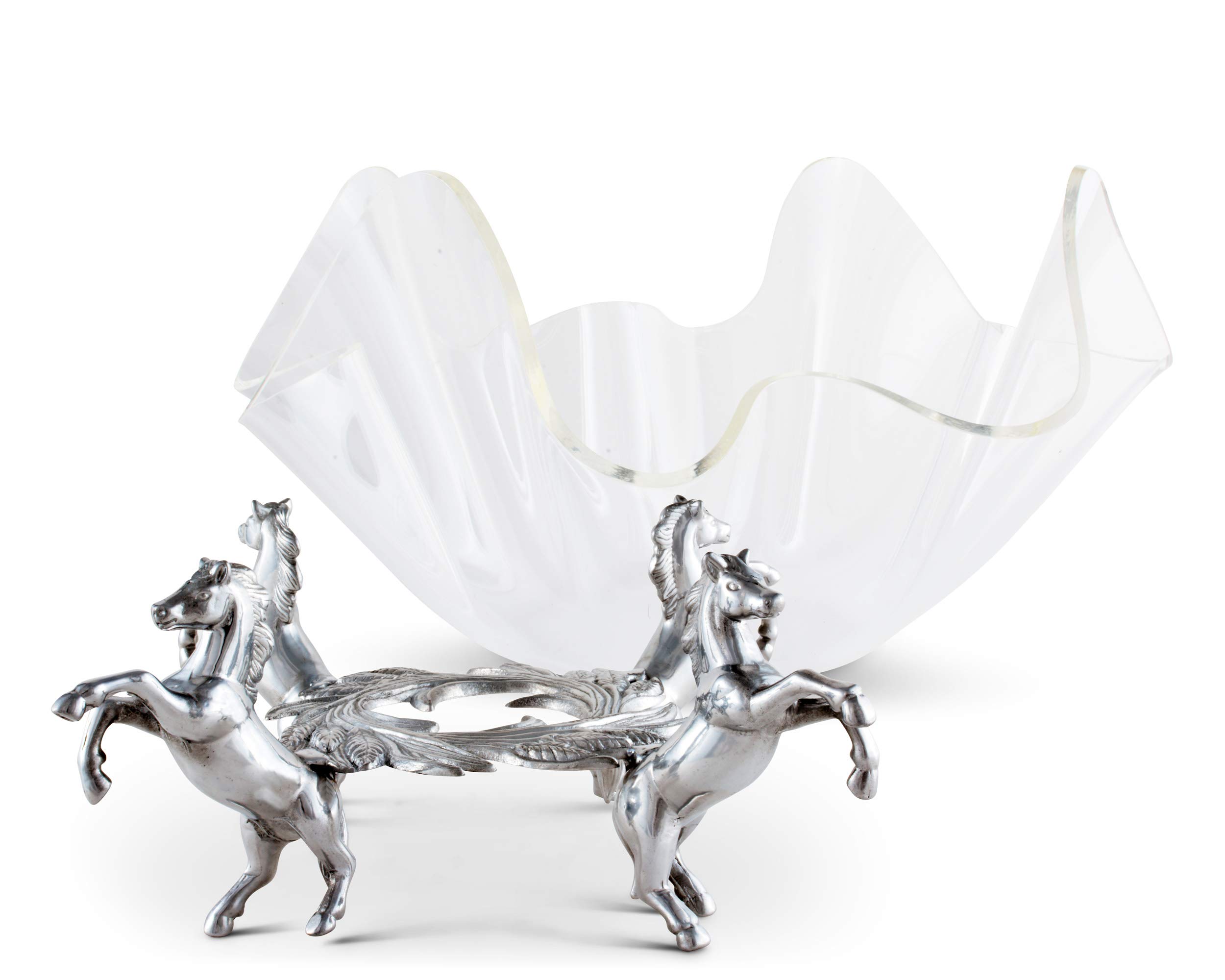 Arthur Court Designs Aluminum Metal Horse Stand with Acrylic Serving Bowl - 11 Inch Diameter, 9 Inch Tall - Elegant Table Centerpiece for Parties, Weddings & Home Decor