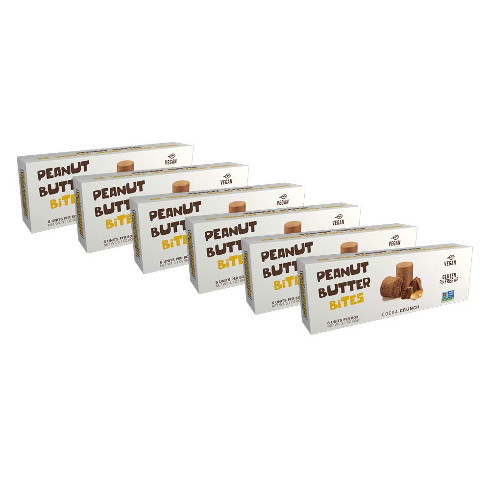 **PASOKIN Cocoa Crunch Natural Peanut Butter Bites – Gluten-Free, Vegan, High-Protein Snack | Crunchy & Creamy Chocolate Peanut Butter Bites | Made in USA | 6 Boxes (36 Bites) – Perfect for On-the-Go Snacking, Lunchboxes & Healthy Desserts**