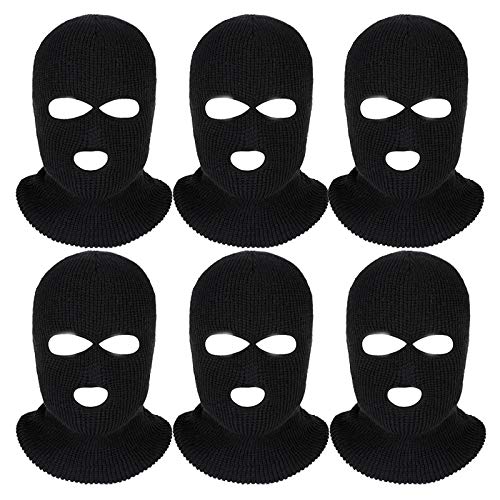 6-Piece 3-Hole Full Face Cover Ski Mask - Warm Knit Balaclava for Winter Sports, Snowboarding, Motorcycling & Outdoor Activities