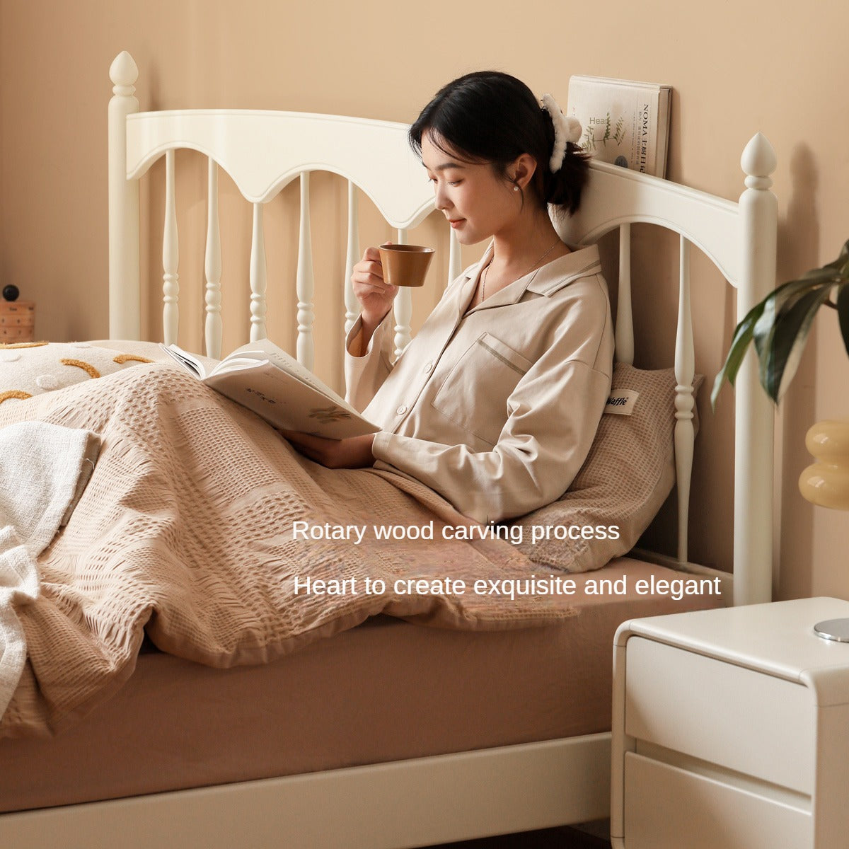 French Cream Style Poplar Solid Wood Bed - Elegant & Durable Bedroom Furniture for Master Bedroom, Guest Room, or Kids Room