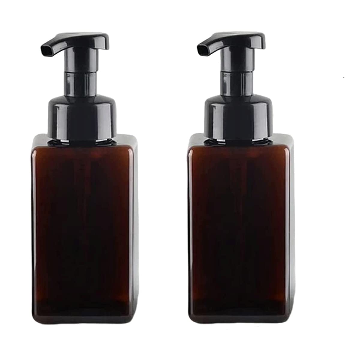 Refillable Foaming Soap Dispenser 16oz (450ml) - Modern Square Pump Bottle for Shampoo, Body Wash & Liquid Soap | PETG Plastic Empty Soap Dispenser for Kitchen, Bathroom & Hospital Use | 2-Pack Brown | Perfect for Home, Office and Commercial Spaces