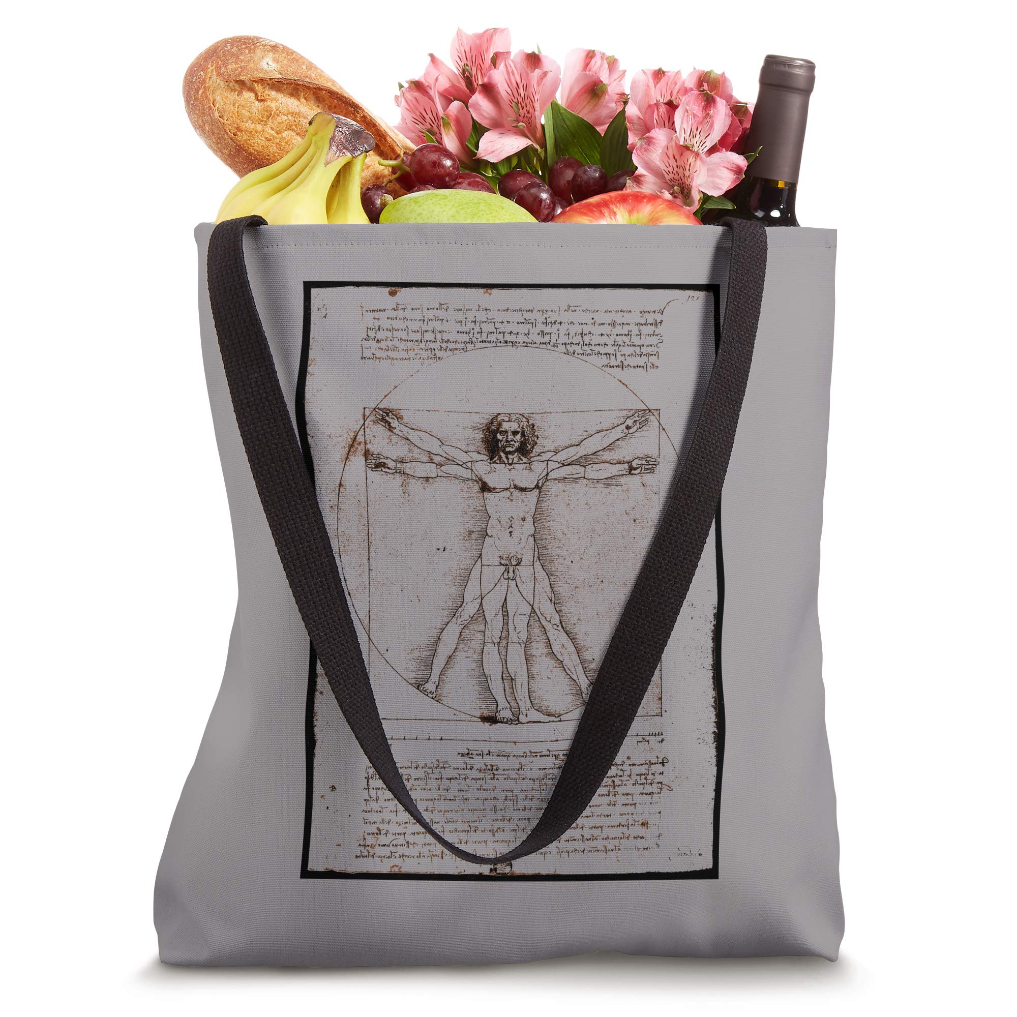 The Vitruvian Man by Leonardo da Vinci - Premium Original Tote Bag for Art Lovers, School & Shopping - Durable Canvas Reusable Grocery Bag