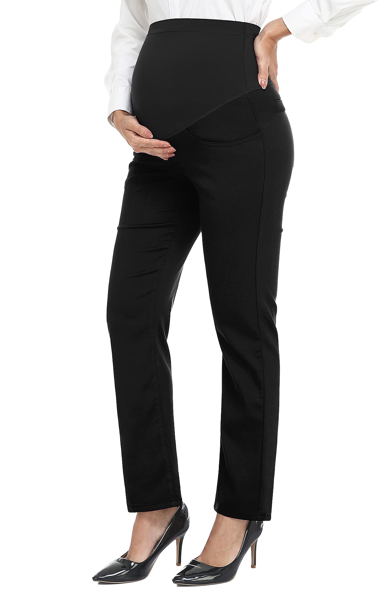 PACBREEZE Women's Maternity Work Pants - Over-Bump Pregnancy Stretch Dress Pants with Pockets | Comfortable Office & Business Casual Wear for Expecting Moms