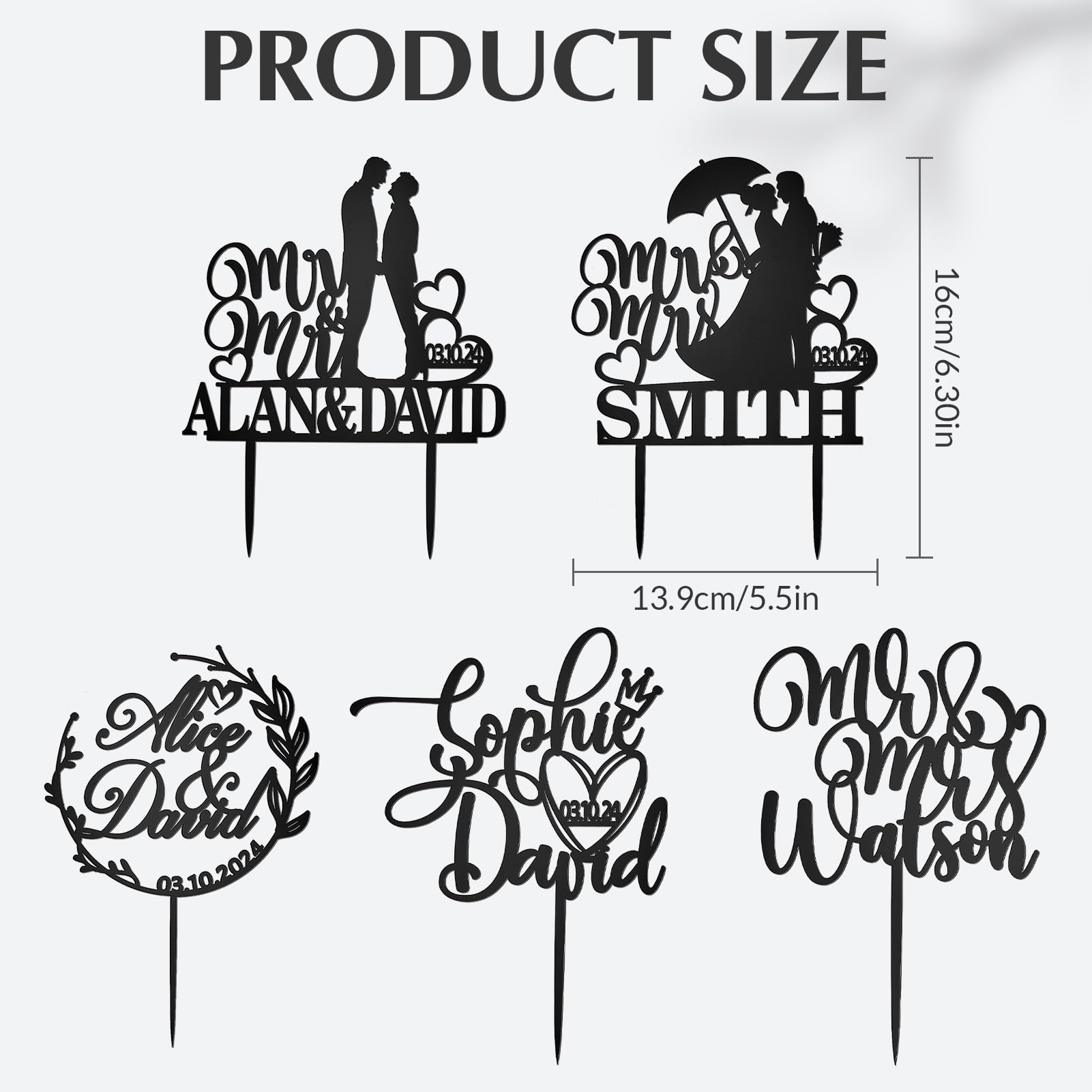 Custom Wedding Cake Toppers with Name & Date - Acrylic Mr & Mrs Cake Topper for Bride & Groom - Anniversary, Engagement & Wedding Cake Decorations (Style3, Black) - Perfect for Wedding Cakes, Anniversary Celebrations & Romantic Events