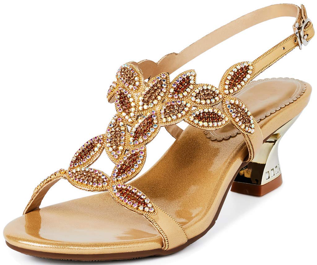Elegant Rhinestone Dress Sandals for Women - Chunky Mid Heel Evening Shoes with Metal Details | Perfect for Weddings, Parties & Formal Events