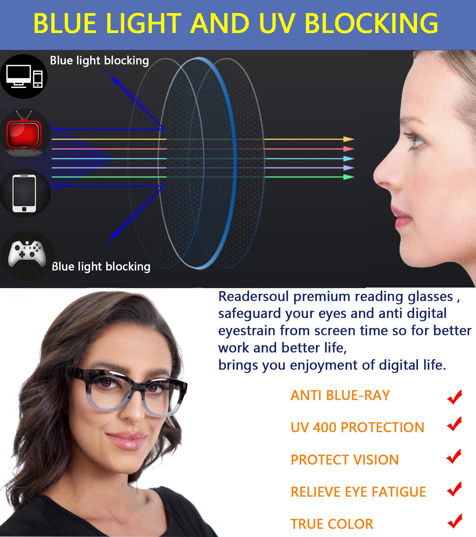 3 Pack Blue Light Blocking Reading Glasses for Women - Oversized Round Frame Computer Glasses with Anti Glare & UV Protection (+2.25 Magnification), Spring Hinge - Perfect for Office Work, Screen Time & Reading Books