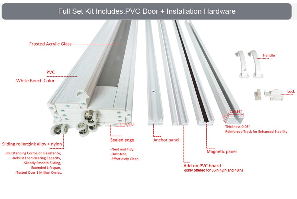 36x80 Inch White PVC Interior Accordion Folding Door with Hardware - DIYHD Multifold Sliding Closet Door for Bedroom, Bathroom & Laundry Room