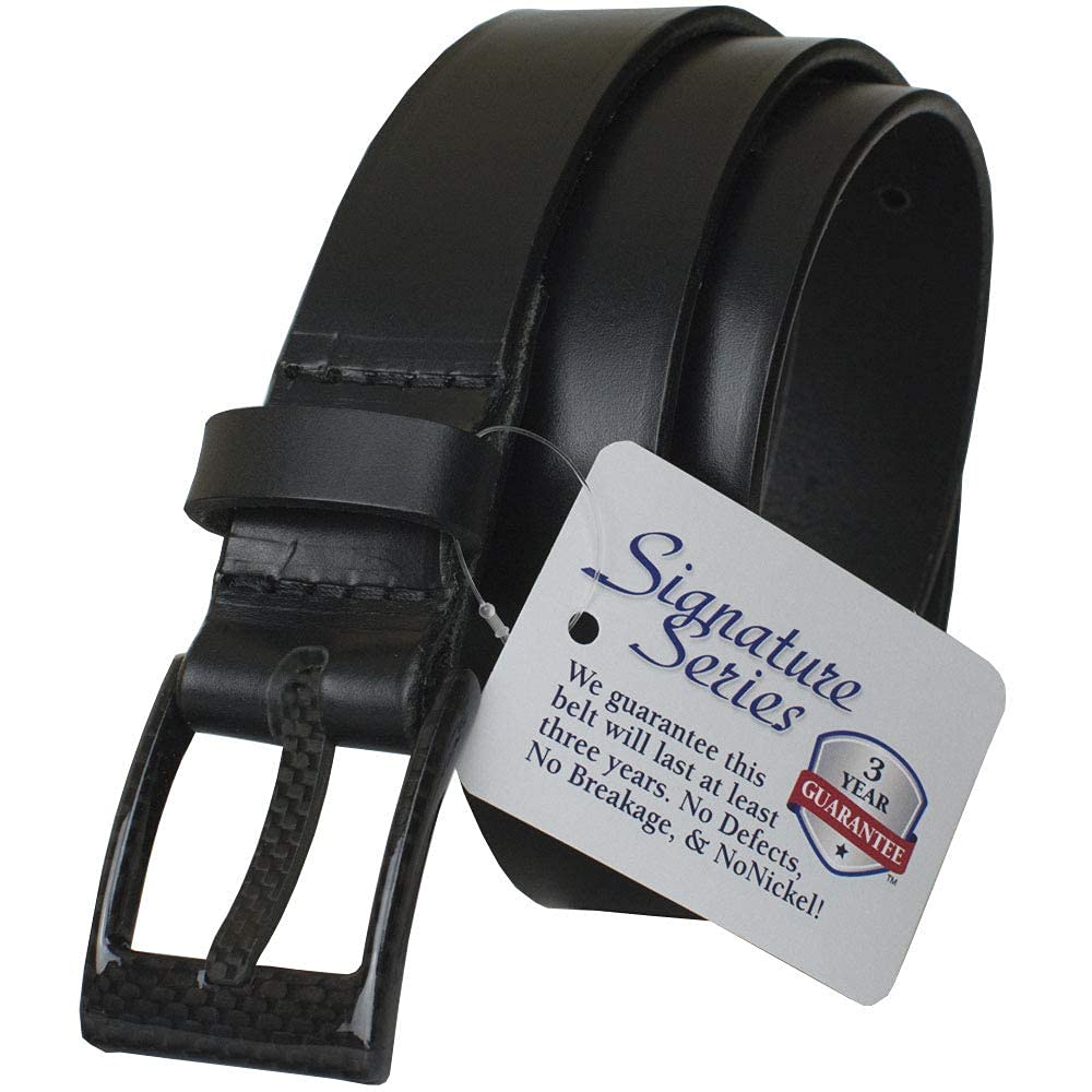 Premium Solid Leather Belt with Carbon Fiber Buckle - USA Made, TSA Friendly, Nickel Free | Stylish & Durable for Business, Travel & Everyday Wear