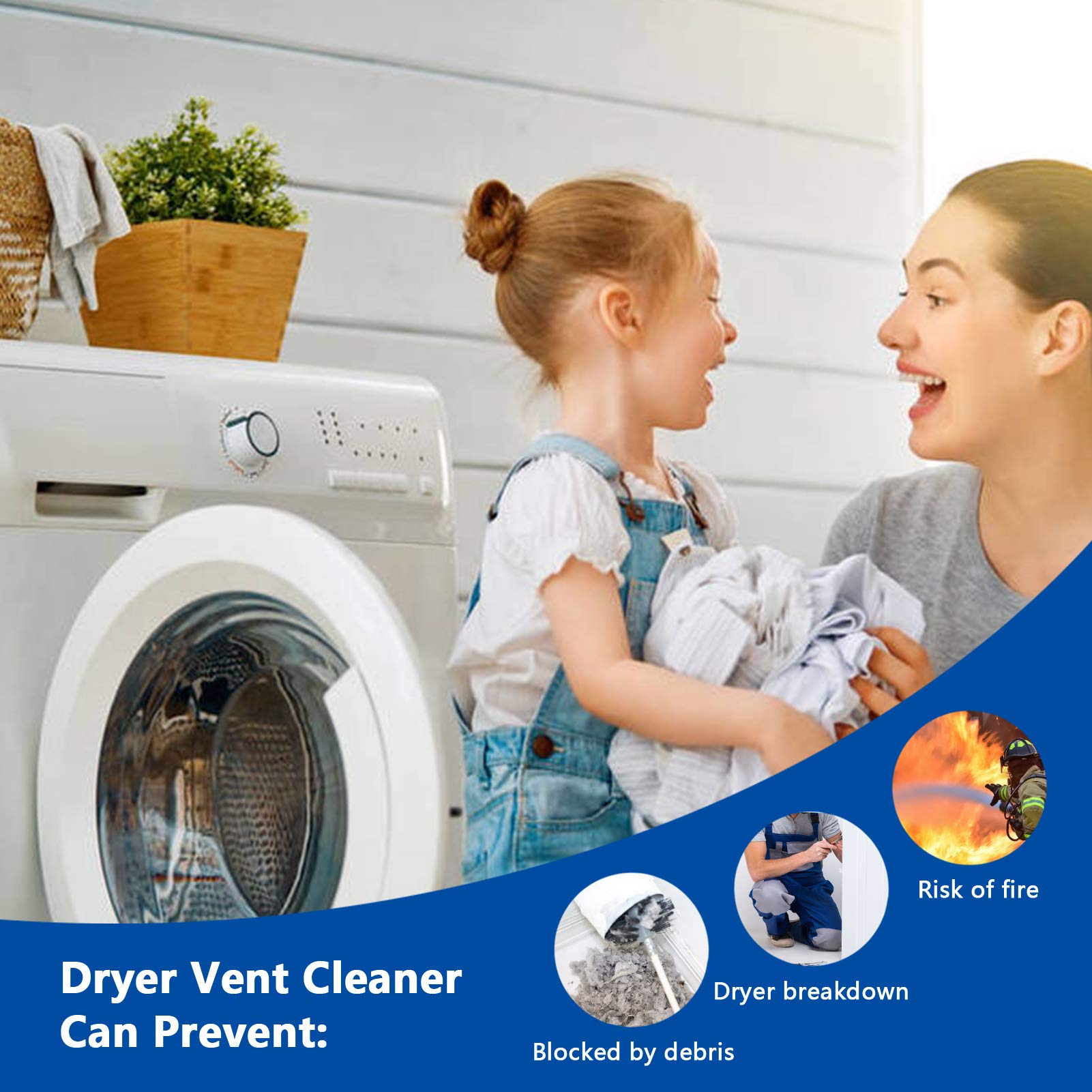 Dryer Vent Cleaner Kit - 20ft Lint Remover with Brush for Duct Cleaning (Drill Compatible) - Home Maintenance