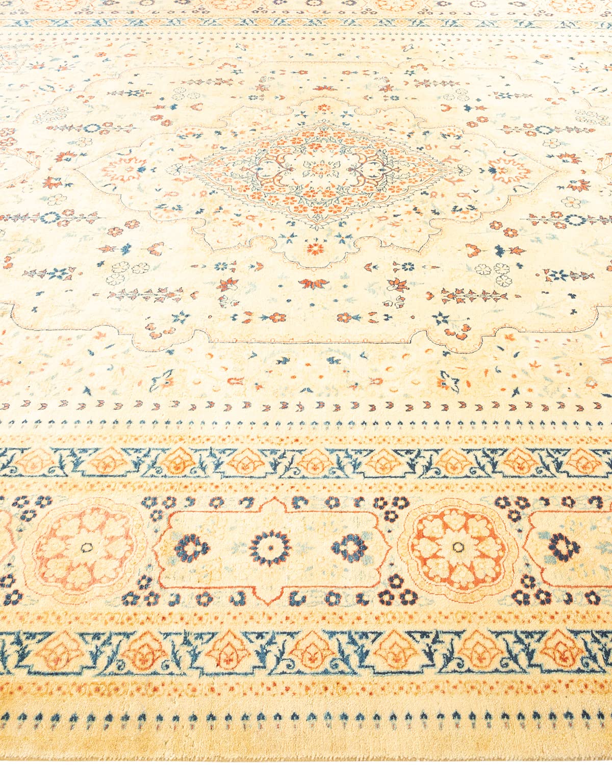 Handmade Wool Traditional Tribal Mogul Ivory 8x10 Area Rug - Unique Hand-Knotted Solo Rugs for Living Room, Bedroom & Home Decor