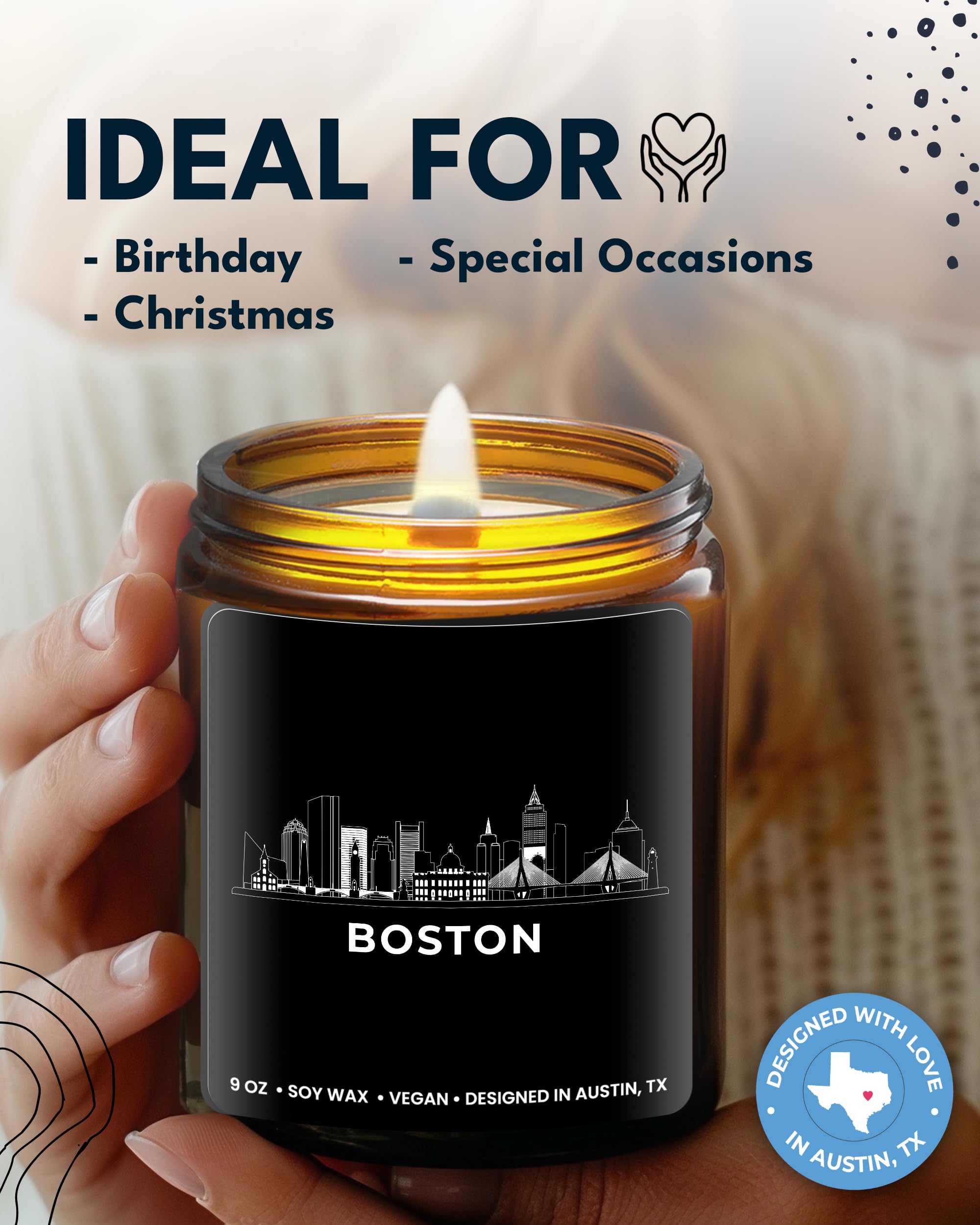 Boston Themed Soy Candle - Unique New Home Gift & Thoughtful Souvenir for Housewarming, Birthday, Christmas | Handmade Aromatherapy Candle for Women & Men | Perfect for Cozy Nights, Relaxation & Special Occasions | Gift-Ready Presentation