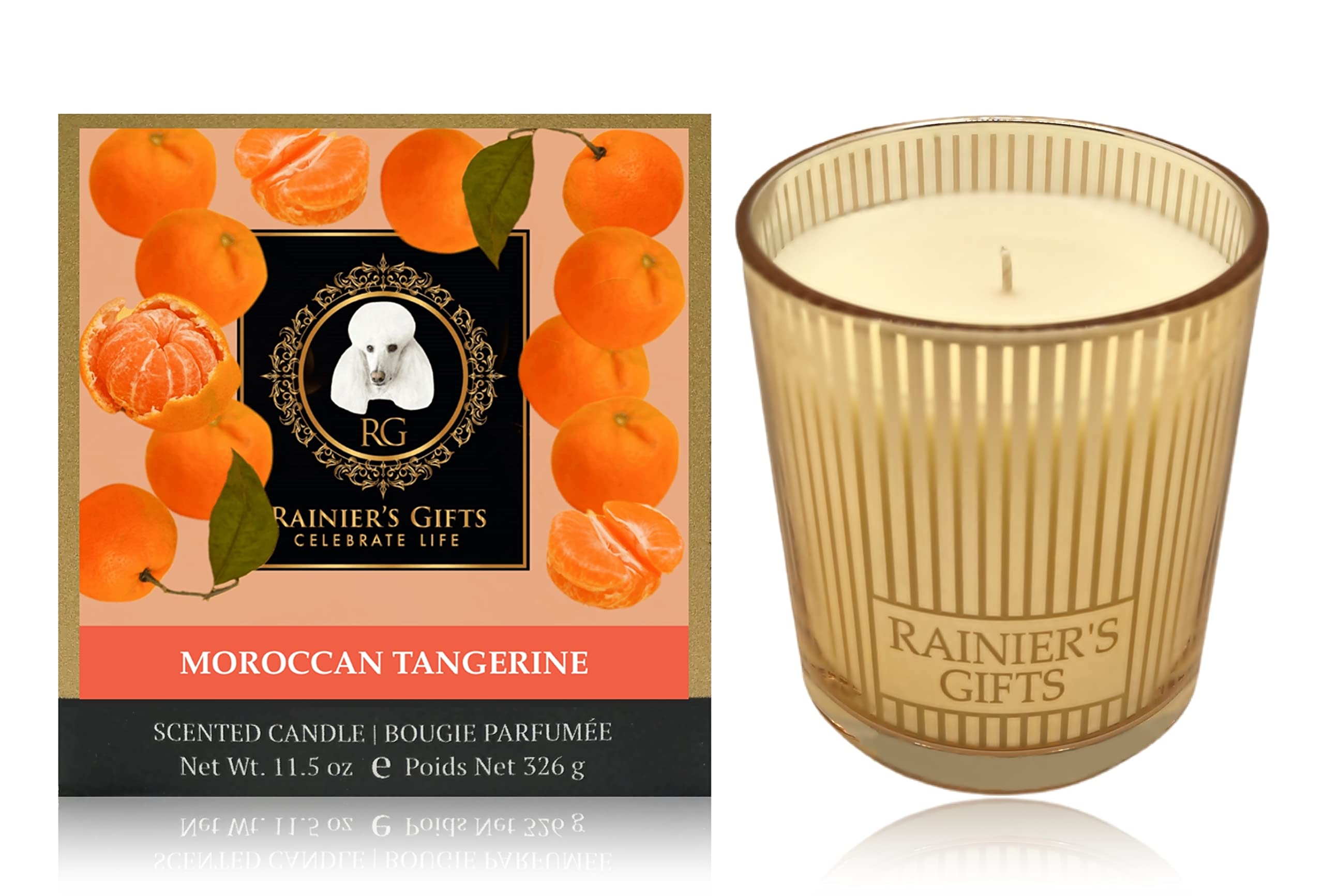 Rainier's Moroccan Tangerine Scented Candle - 11.5oz, 55-65H Burn for Aromatherapy & Relaxation