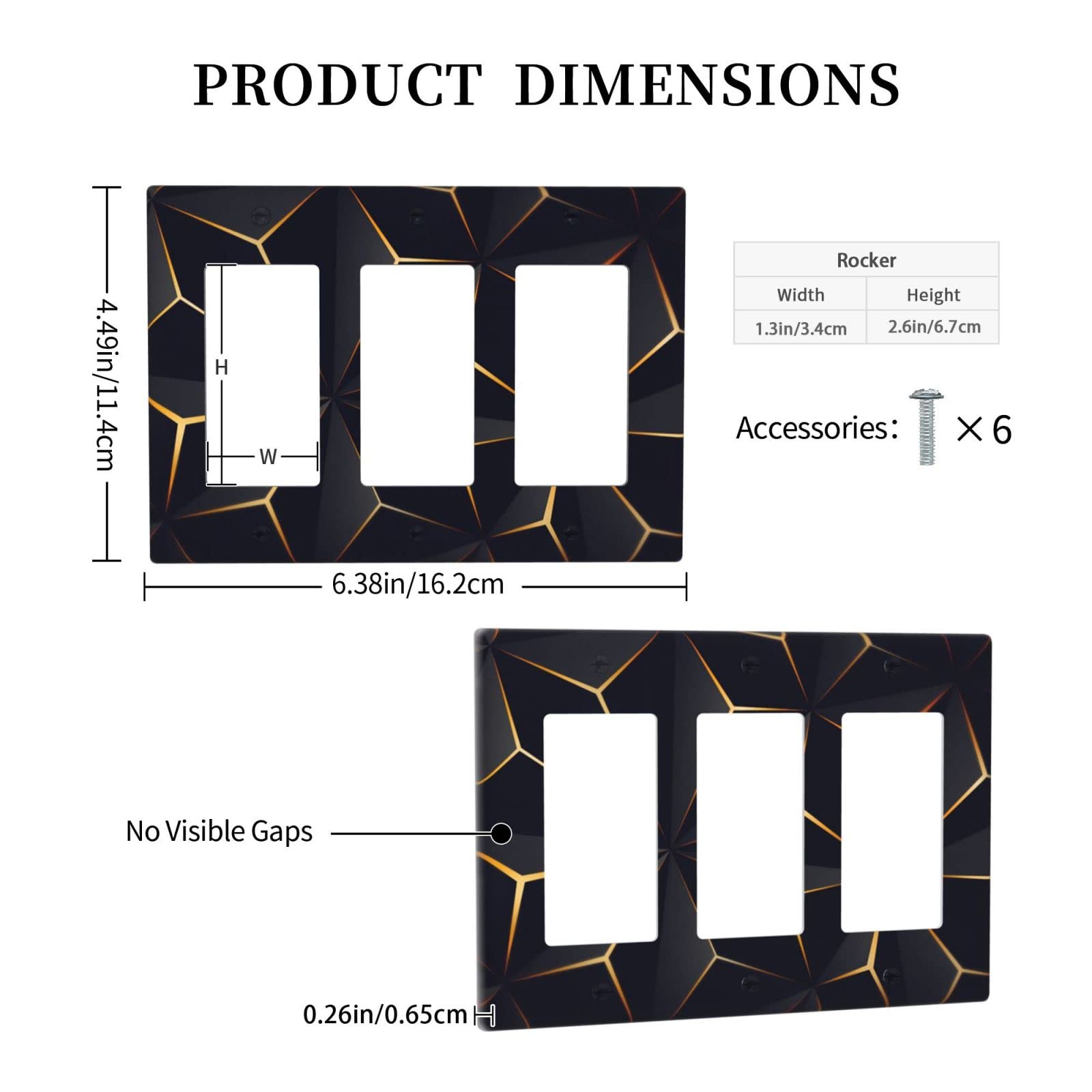 Modern Abstract Diamond Pattern Light Switch Cover - Triple Rocker Wall Plate, 3 Gang Switch Plate Cover for Bedroom, Bathroom & Farmhouse Decor - 4.65