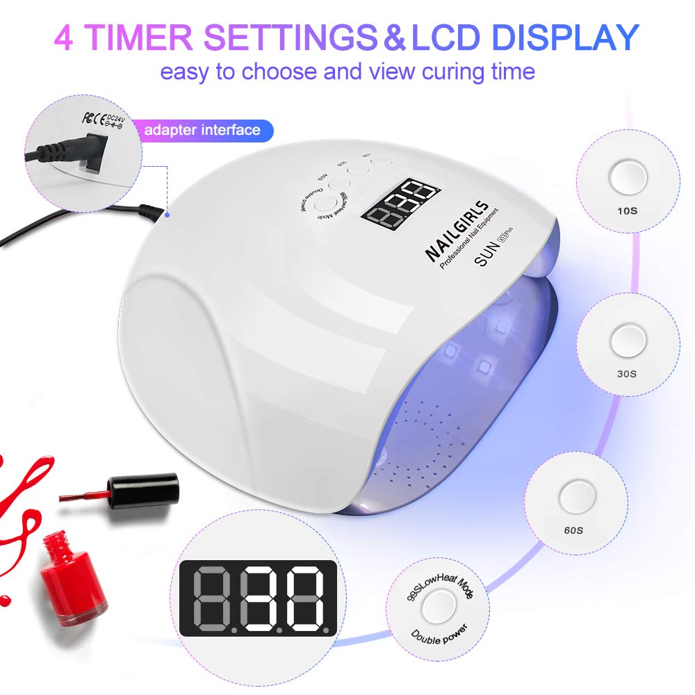 NAILGIRLS Professional 150W UV LED Nail Lamp with Auto Sensor - 4 Timer Settings, Detachable Base for Gel Polish Drying - Perfect for Home & Salon Manicures, Nail Art Designs & DIY Gel Nail Care