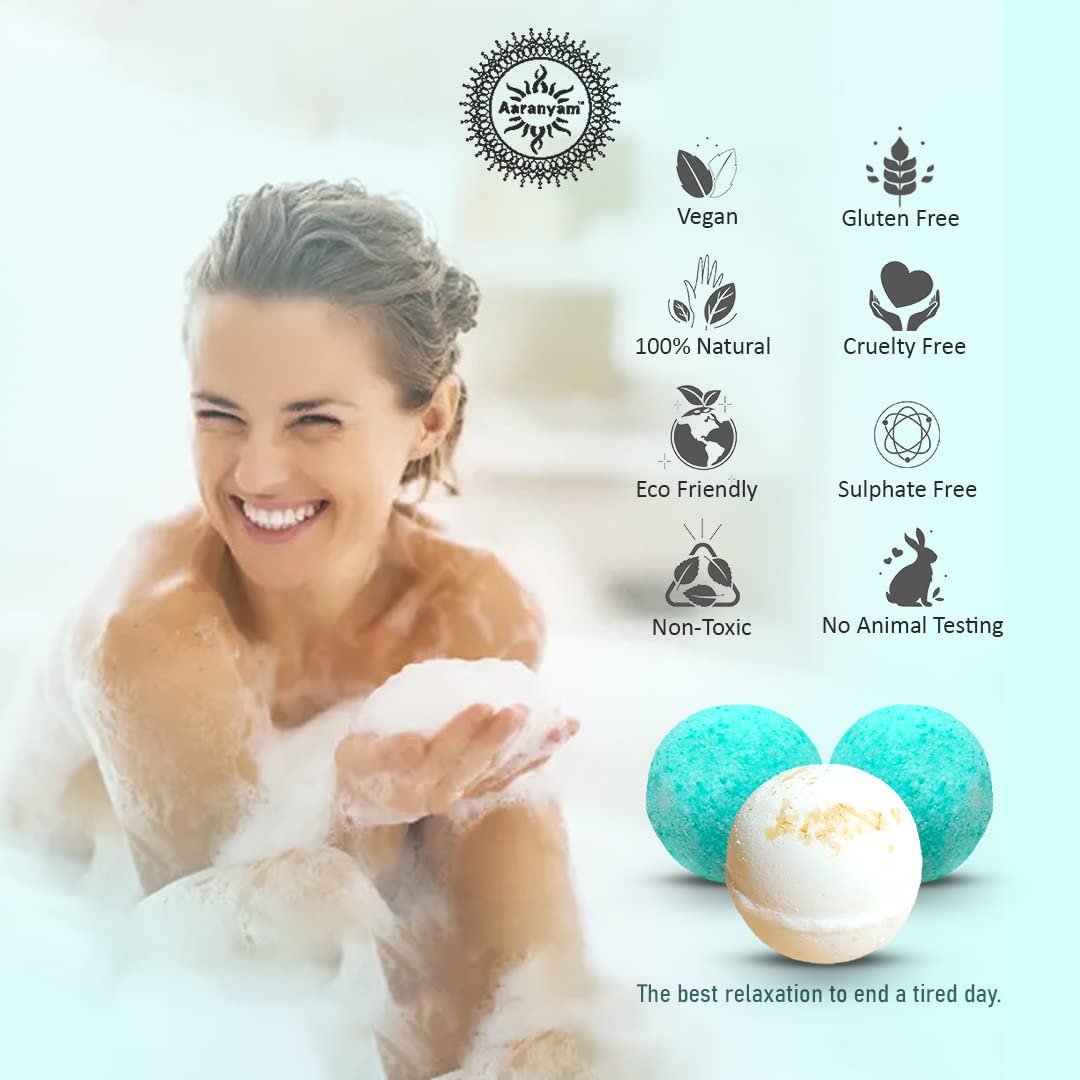 Aaranyam Calming Blue Bath Bombs Gift Set for Women - Oatmeal & Jasmine Scented, Hydrating & Moisturizing (4 Pack, 75g Each, 300g Total) - Perfect for Relaxation, Spa Nights & Self-Care Gifts