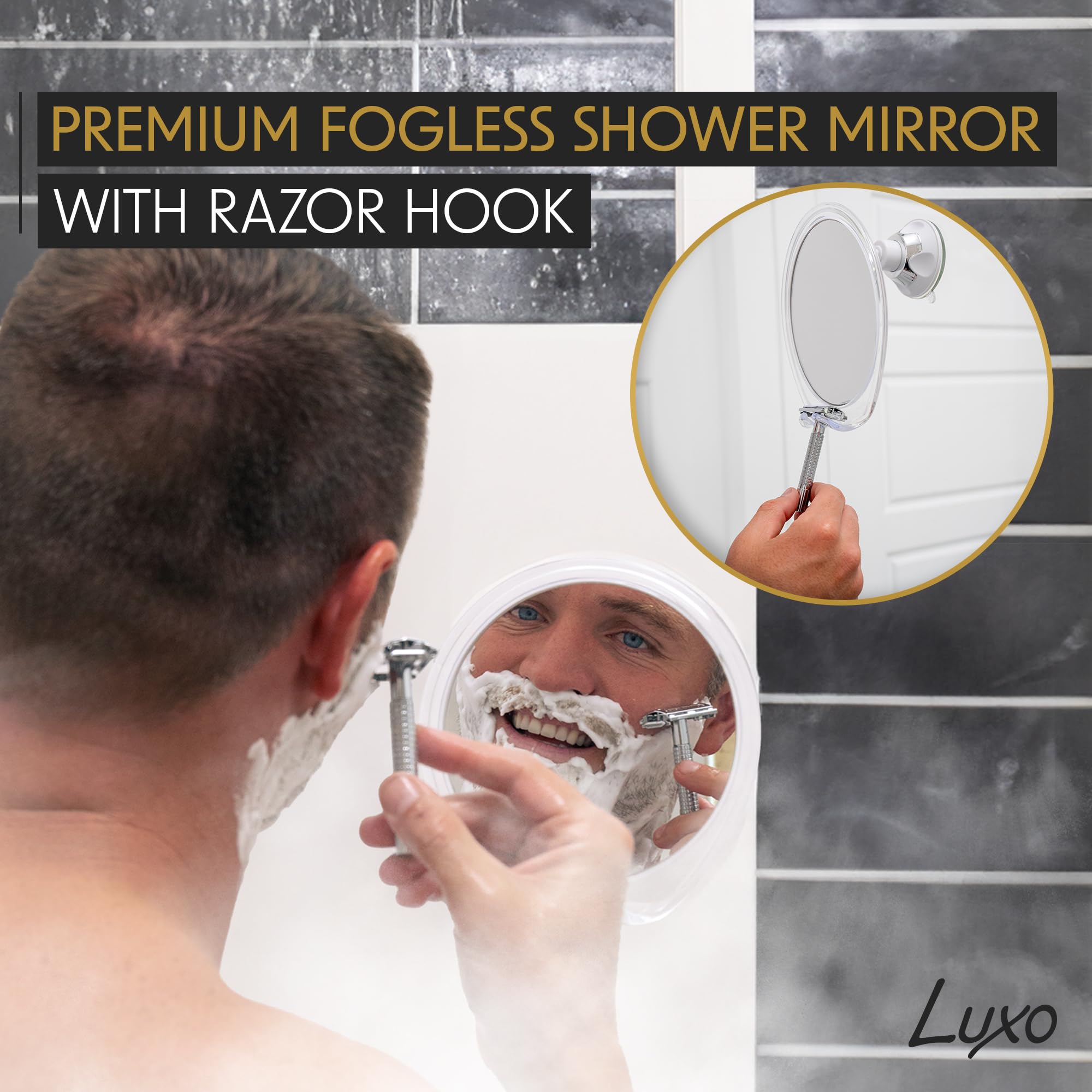 Premium Fog-Free Shower Mirror with Razor Holder & Strong Suction Cups - Shatterproof Bathroom Mirror for Men's Shaving & Grooming - Perfect for Travel & Home Use