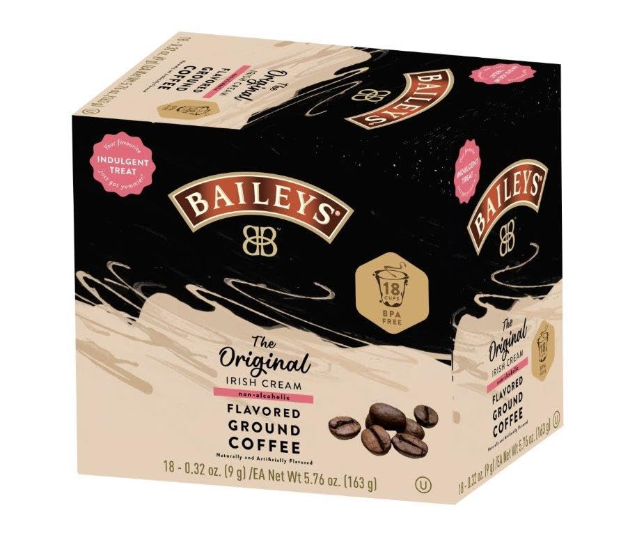 Original Irish Cream Flavored Medium Roast Ground Coffee Pods, 18 Count - Perfect for Keurig Brewers & Office Coffee Breaks