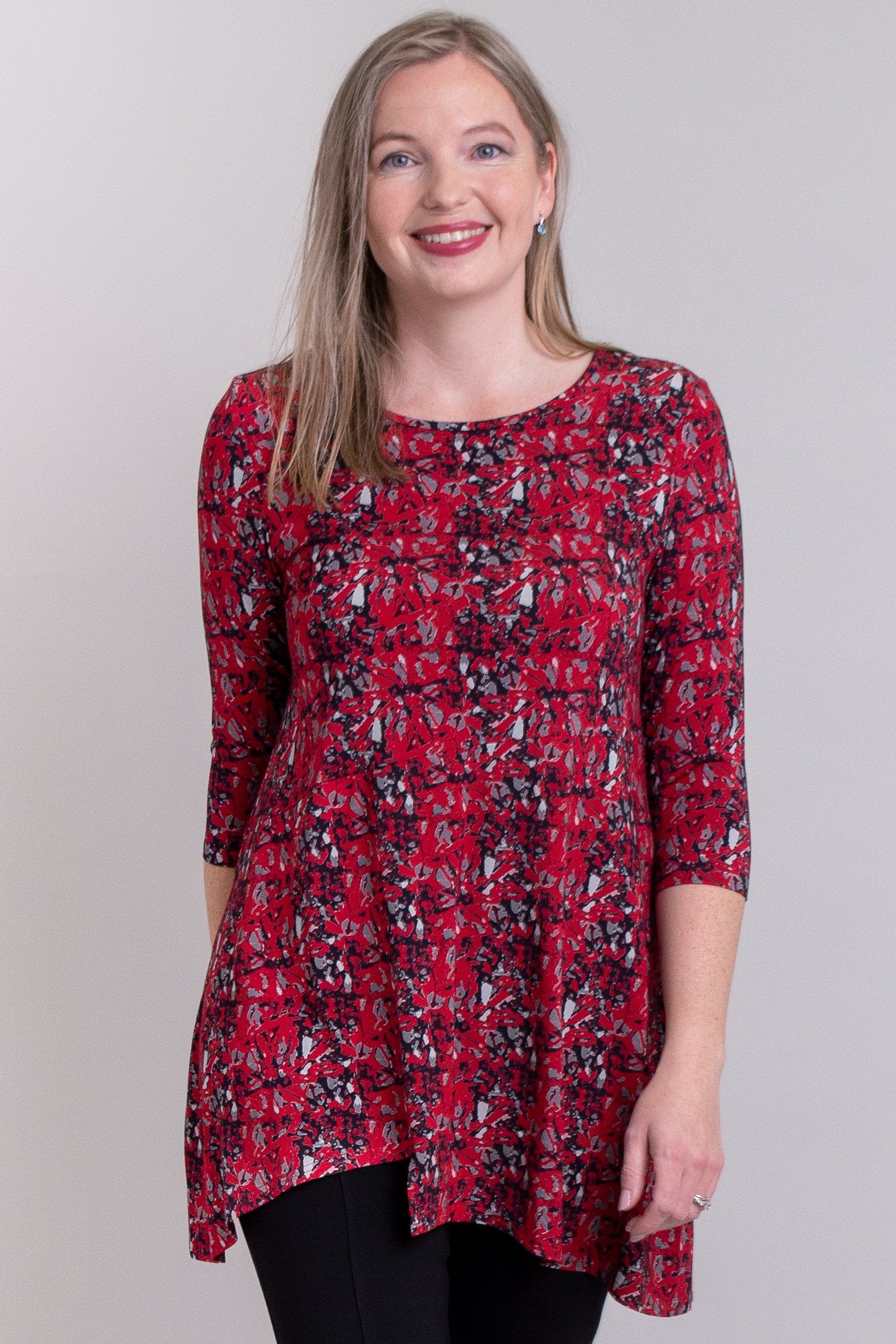 Stylish Red Bamboo Tunic Top for Women - Flattering Loose Fit Blouse - Perfect for Casual Wear, Office & Summer Outfits