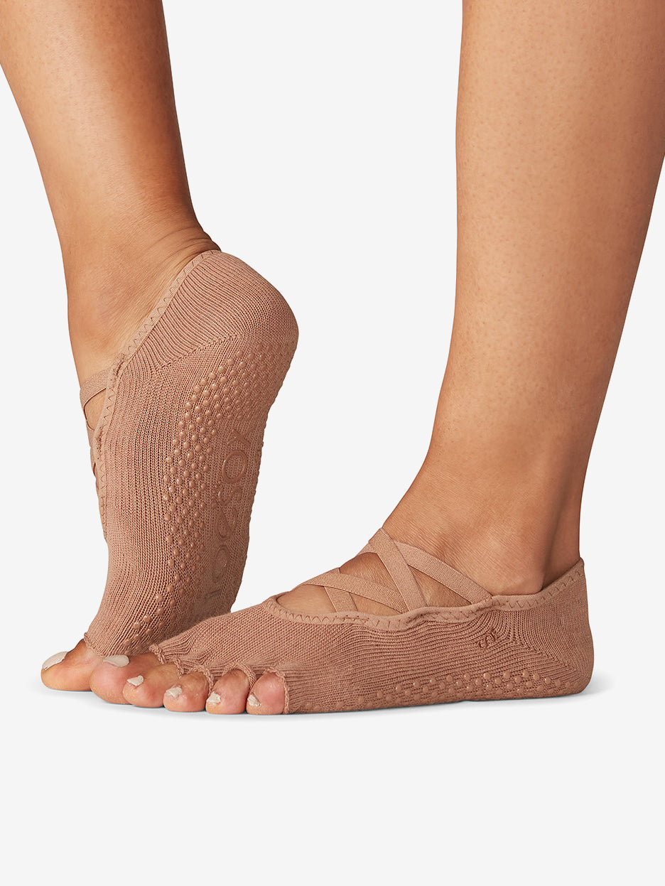 Toesox Half Toe Elle Grip Socks - Non-Slip Yoga & Pilates Socks for Women - Natural Color - Perfect for Barre, Dance & Fitness Workouts