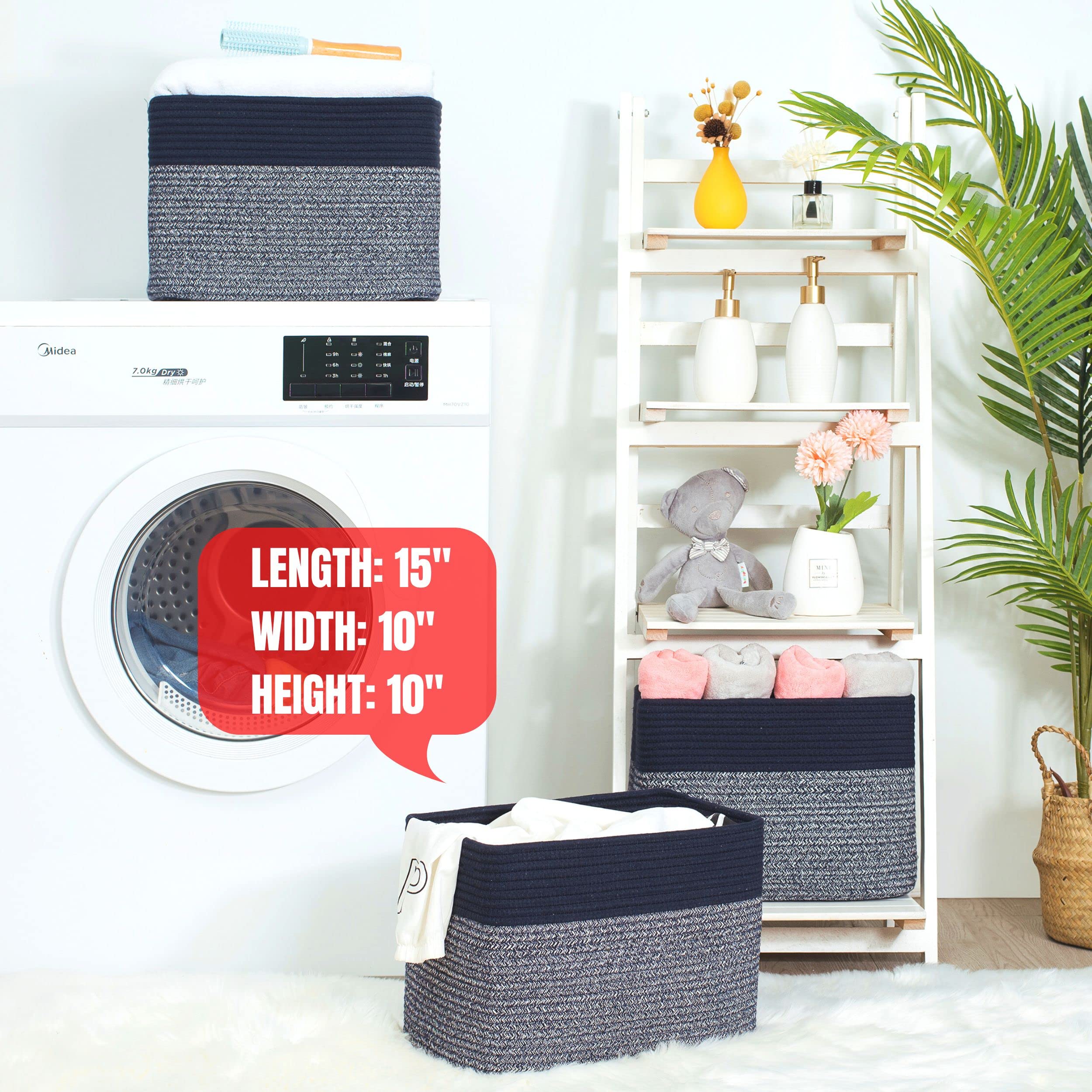 MINTWOOD Woven Storage Basket for Shelves - Navy Blue Decorative Organizer Bin for Books, Shoes, Pantry & Closet | Perfect for Home, Office & Nursery Organization