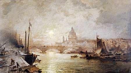 Franz Richard Unterberger The Pool of London Art Print - 12x18 Inch Vintage Landscape Poster - Wall Decor for Living Room, Office & Gallery