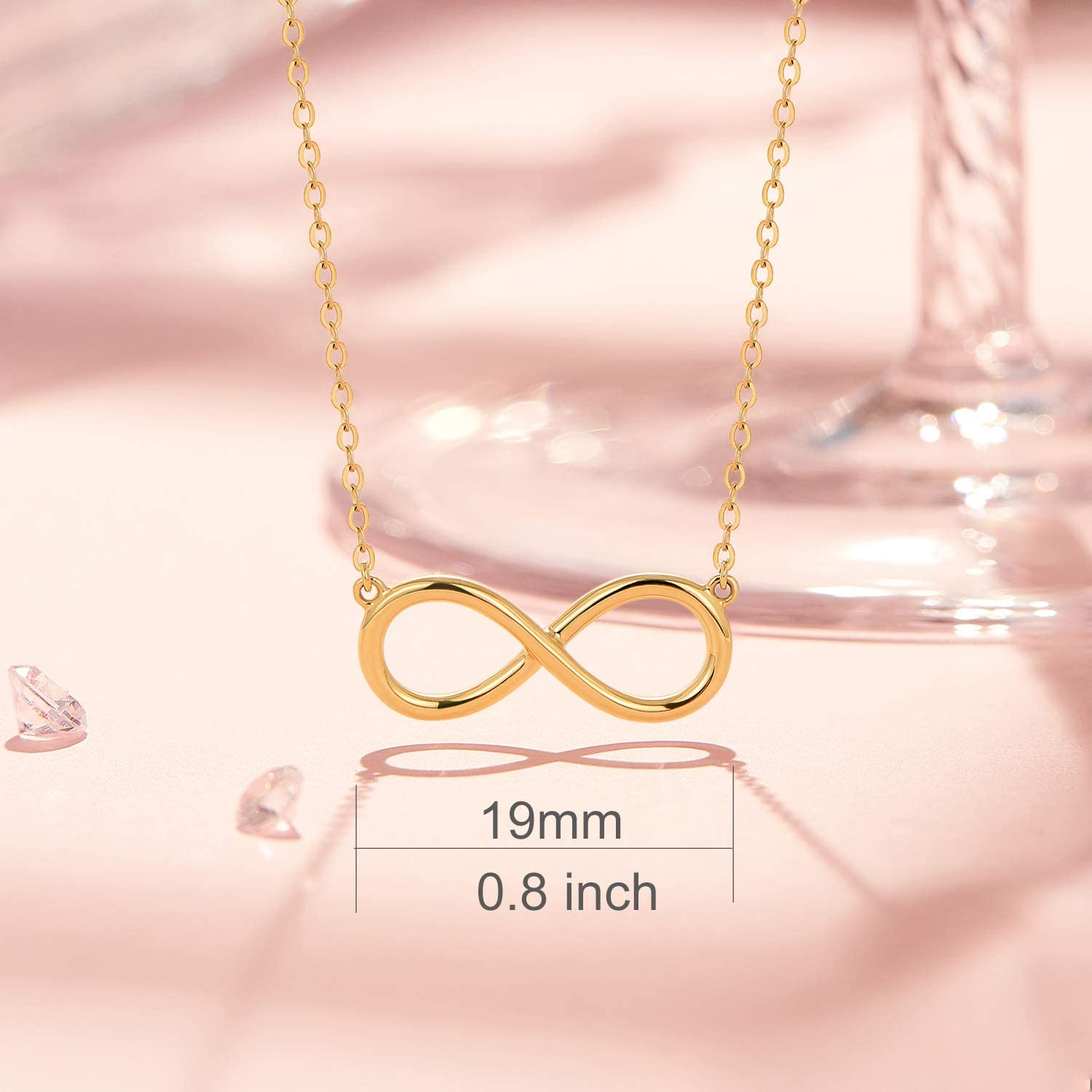 14K Solid Yellow Gold Infinity Pendant Necklace - Dainty & Simple Fine Jewelry for Women, 16+2