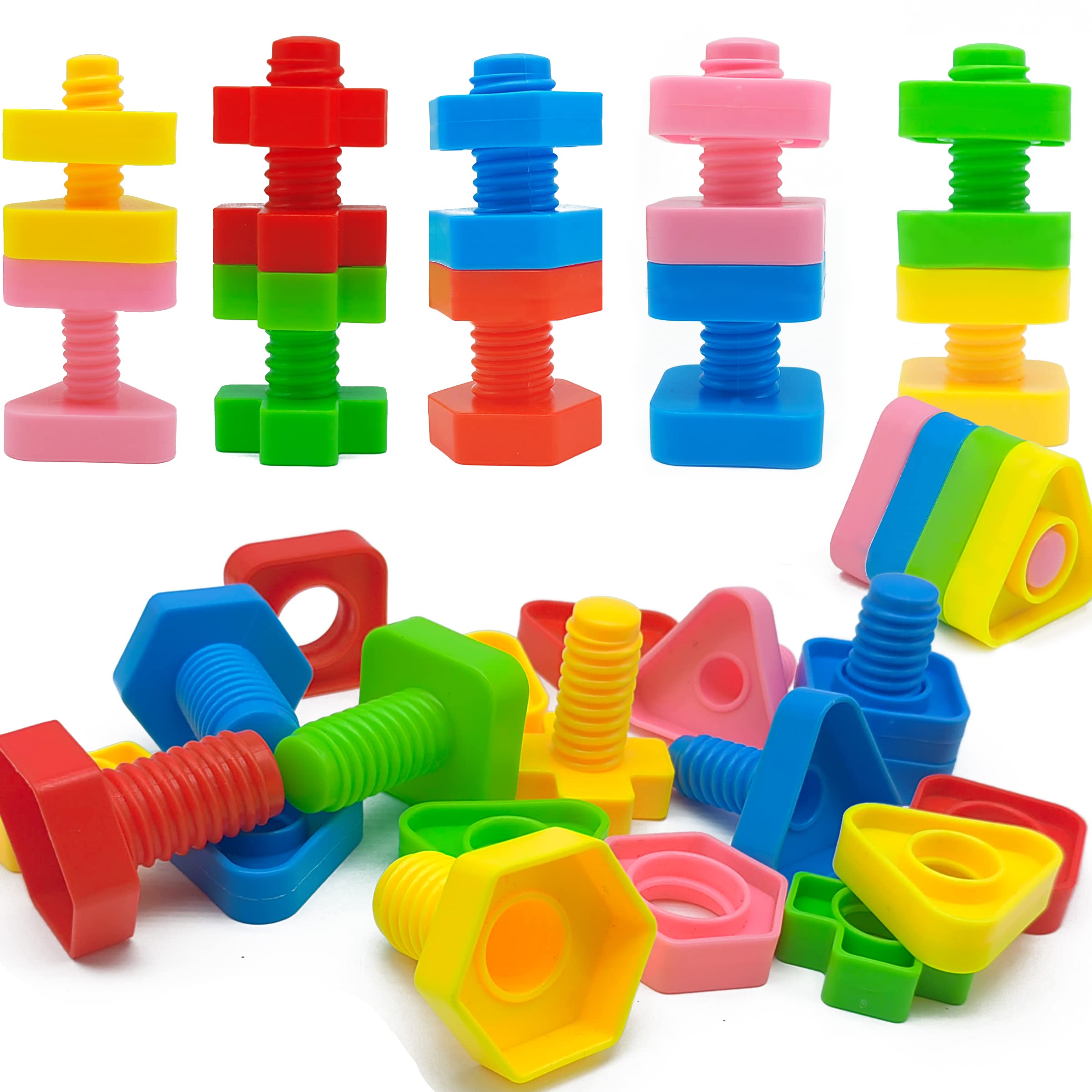 40 Pcs Jumbo Nuts and Bolts Toys for Toddlers 1-3 Years - Fine Motor Skills Learning Toys with Storage Tote & Activity Book - Occupational Therapy, Shape Sorting, Preschool Manipulatives - Perfect for Classroom, Home Play & Early Childhood Development