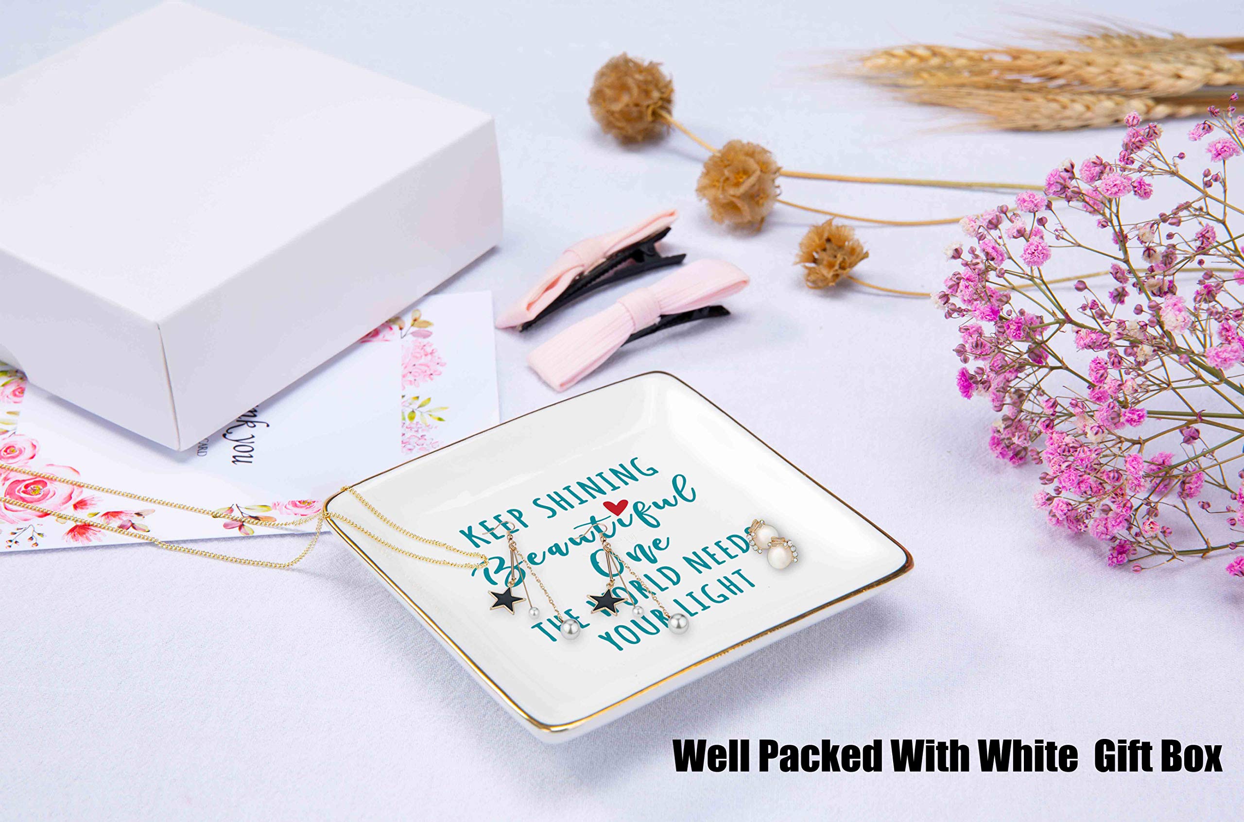 Inspiring Ceramic Jewelry Holder & Ring Dish - Elegant Trinket Tray for Women | Perfect Gift for Best Friends, Sisters & Daughters | Birthday & Christmas Present | Home Decor & Vanity Organizer
