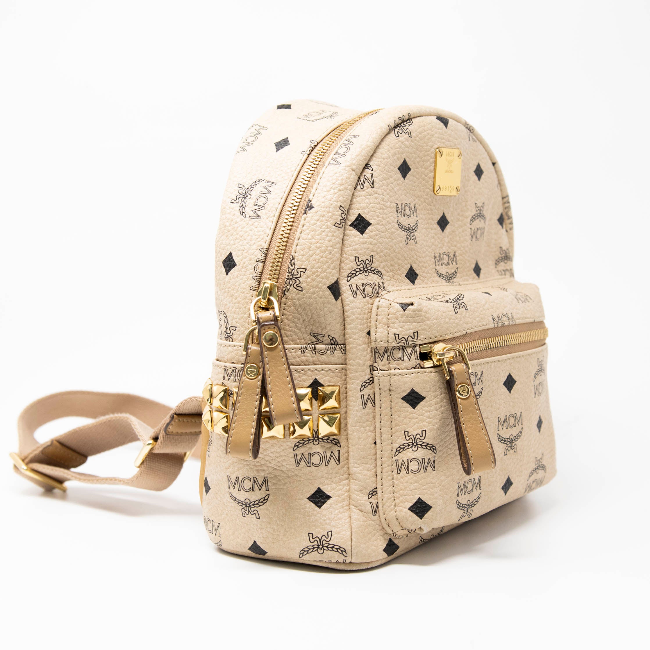 MCM Beige Mini Stark Backpack for Women | Genuine Leather Luxury Designer Handbag | Perfect for Travel, Work & Everyday Use
