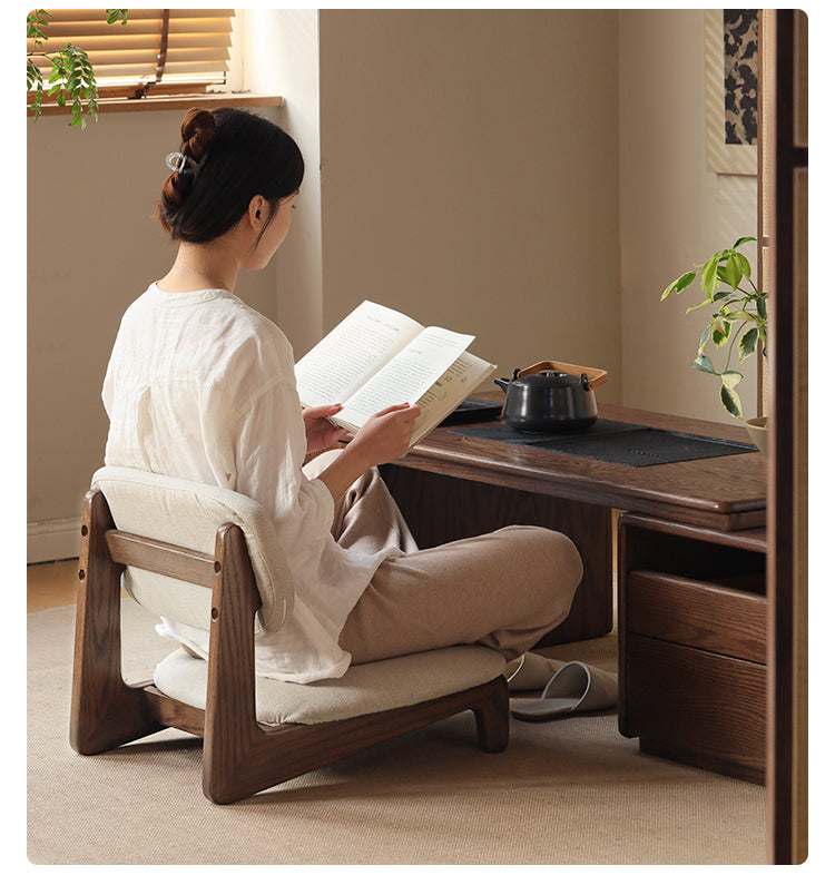 Japanese Style Oak Solid Wood Tea Chair - Handcrafted Traditional Tea Ceremony Chair for Zen Garden, Meditation & Home Decor