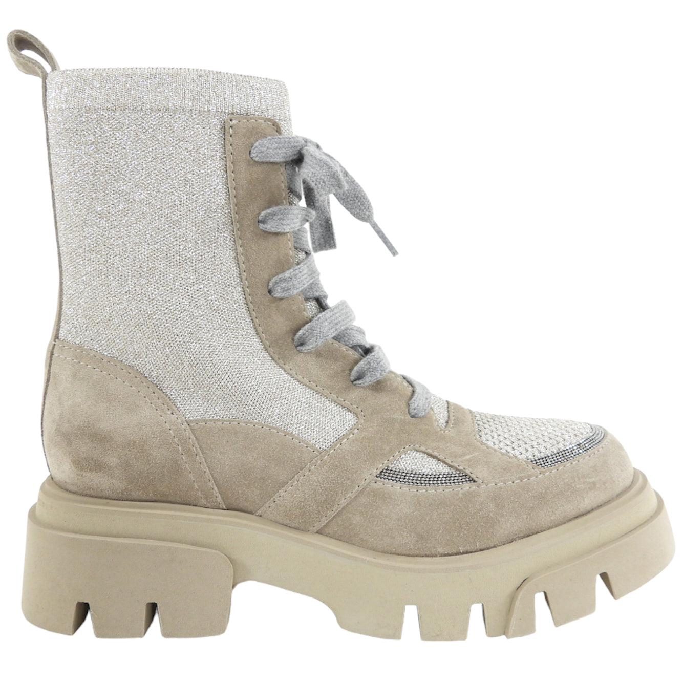 Brunello Cucinelli Light Taupe Monili Lace Up Ankle Boots Size 36.5 - Women's Luxury Leather Booties for Fall & Winter Fashion, Office Wear & Evening Outfits